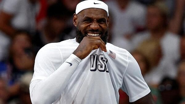 <div class="paragraphs"><p>Lebron James of United States celebrates US victory against Puerto Rico on August 3, 2024 in the Group C basketball match at Lille, Pierre Mauroy Stadium, Villeneve-d'Ascq, France.</p></div>