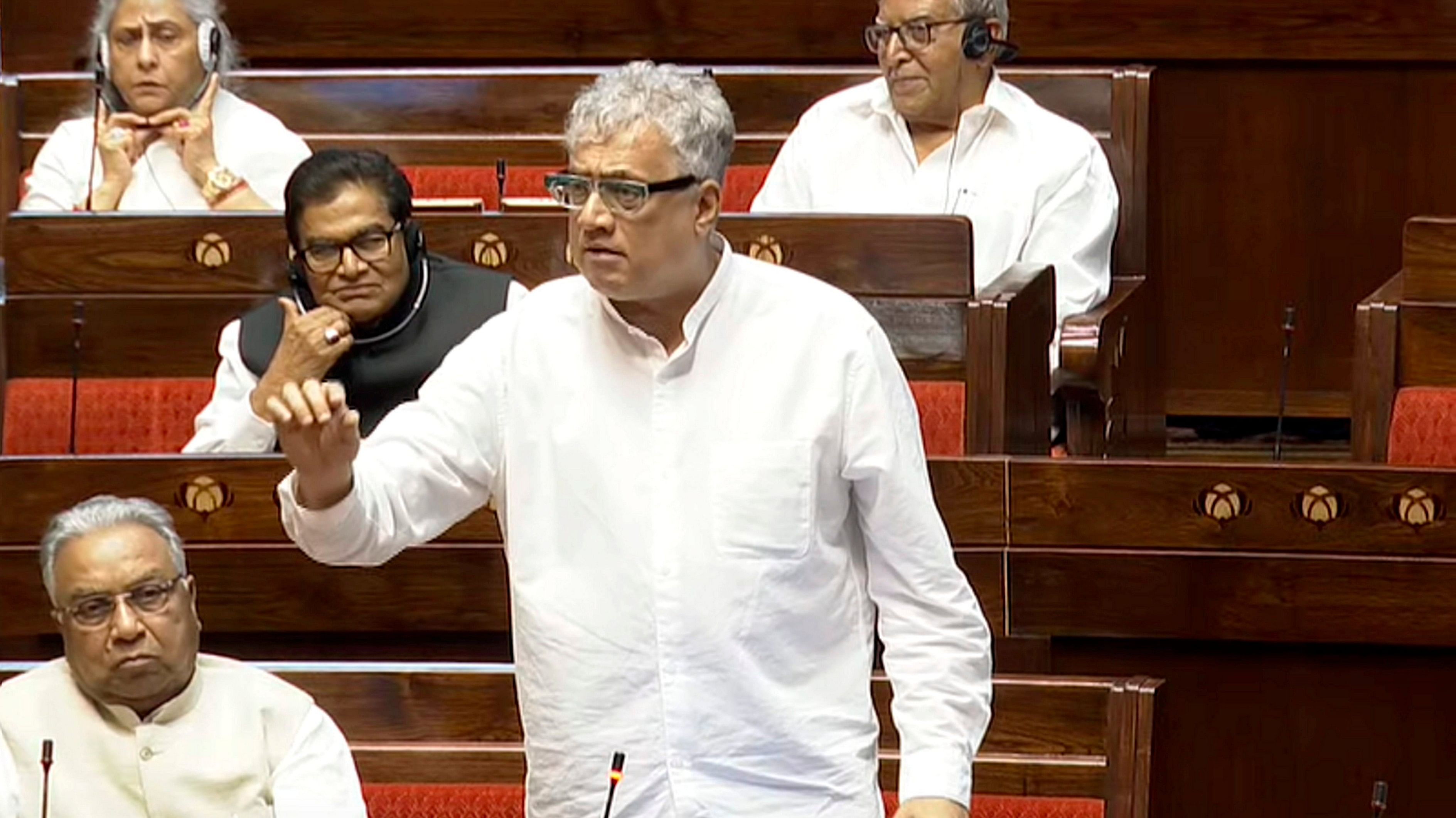 <div class="paragraphs"><p>TMC MP Derek O'Brien speaks in the Rajya Sabha during the Monsoon session of Parliament, in New Delhi, Monday, July 29, 2024. </p></div>