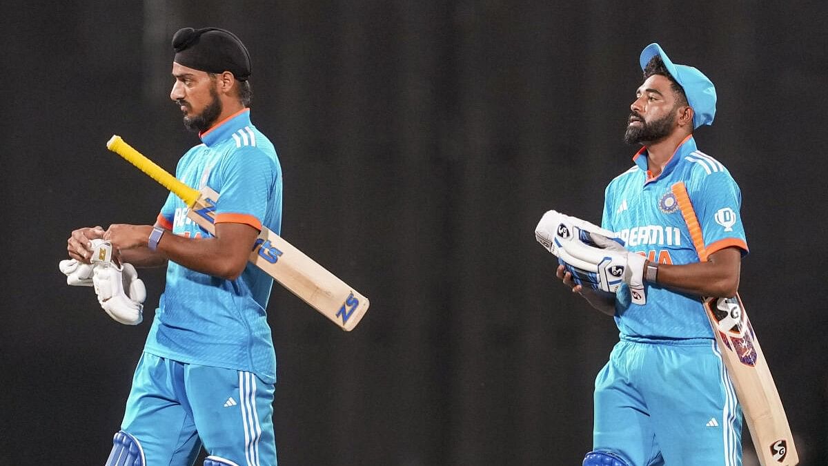 <div class="paragraphs"><p>Arshdeep Singh and Mohammed Siraj after the first ODI cricket match of the series between India and Sri Lanka ended in a tie, at R Premadasa International Stadium, in Colombo.</p></div>