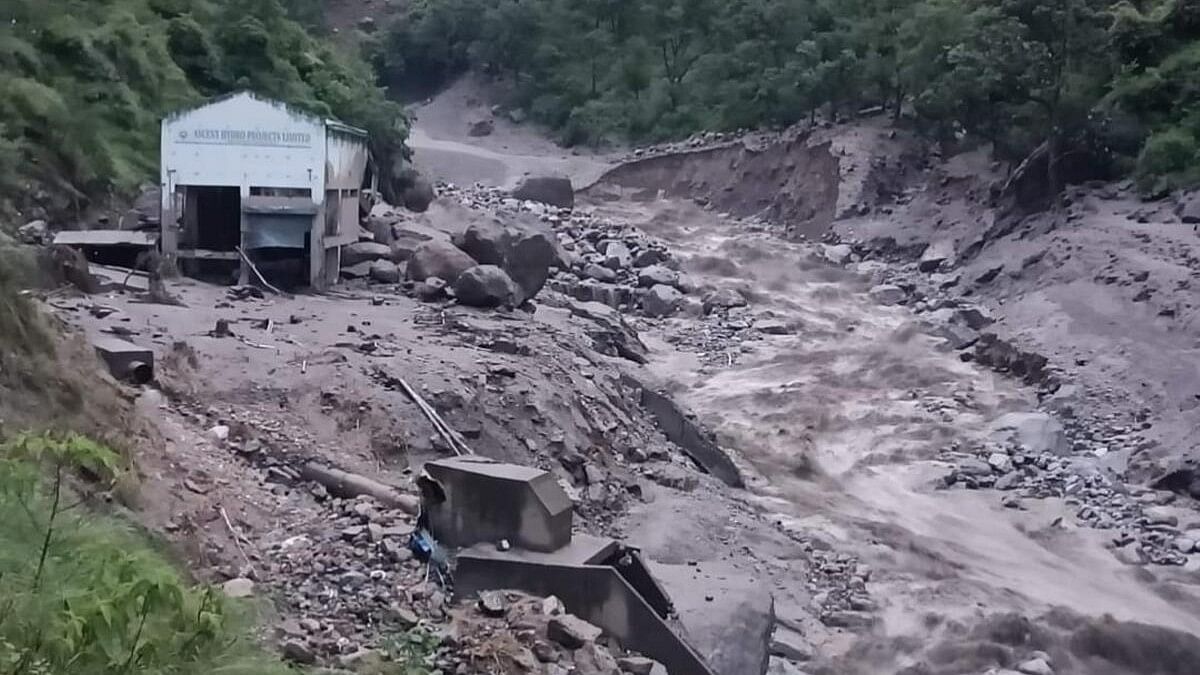 <div class="paragraphs"><p>A scene after cloud burst at Shamej in Rampur, in Shimla district, Thursday, Aug. 1, 2024.</p></div>