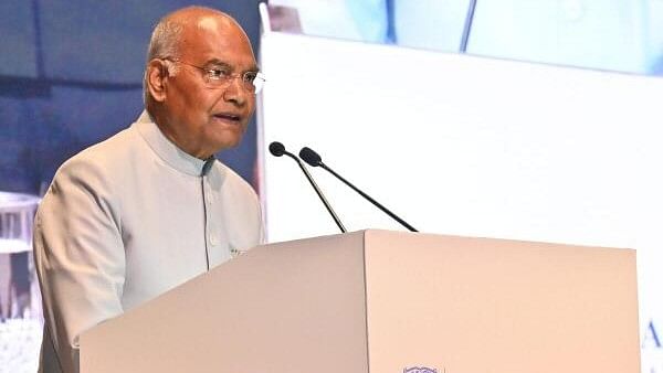 <div class="paragraphs"><p>Former president Ram Nath Kovind delivers the 5th Rajaram Jaipuria Memorial Lecture at Bharat Mandapam, in New Delhi.</p></div>