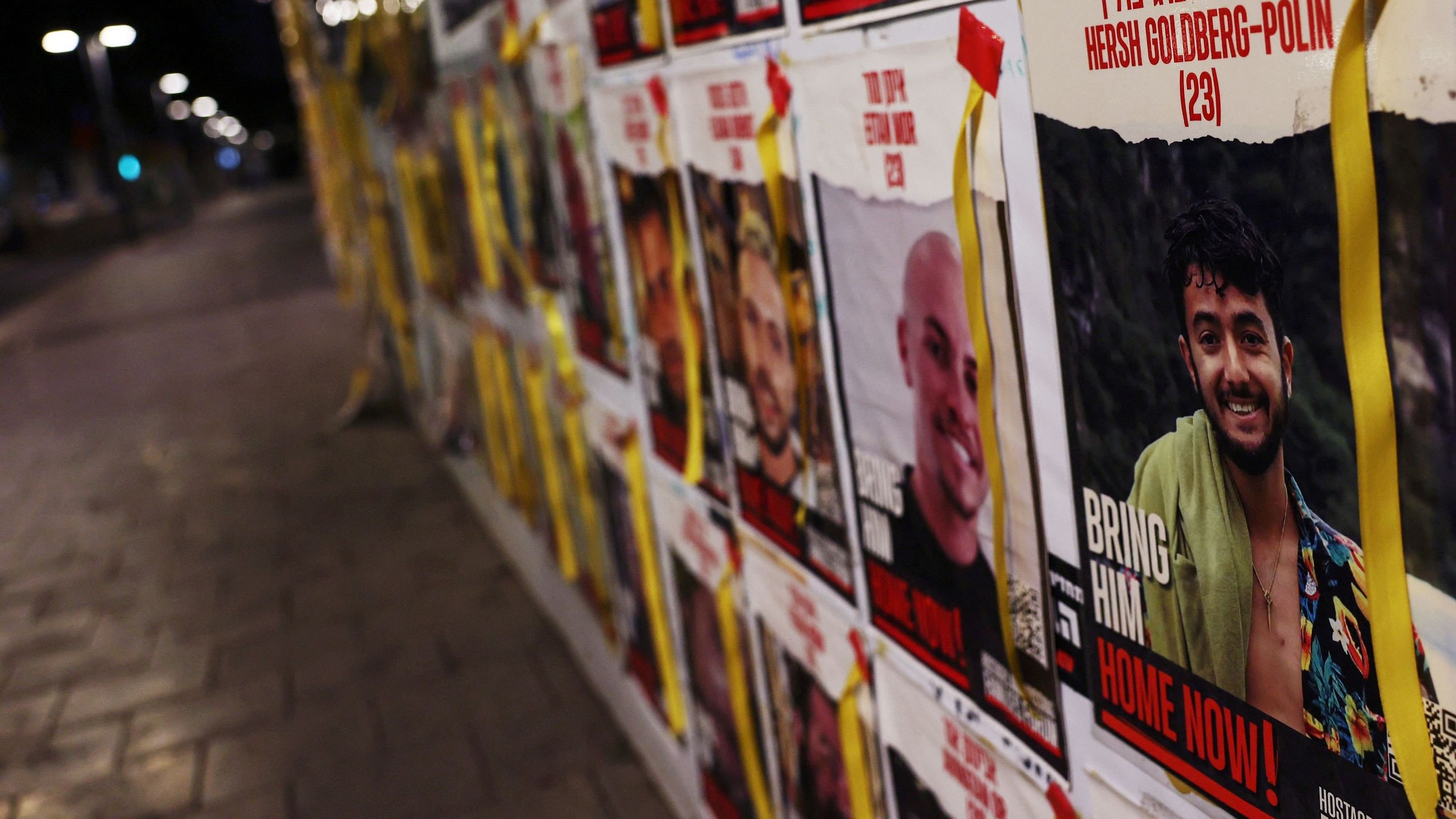 <div class="paragraphs"><p>A view of a banner depicting Hersh Goldberg-Polin, an Israeli-American seized during the October 7 attack on Israel.</p></div>