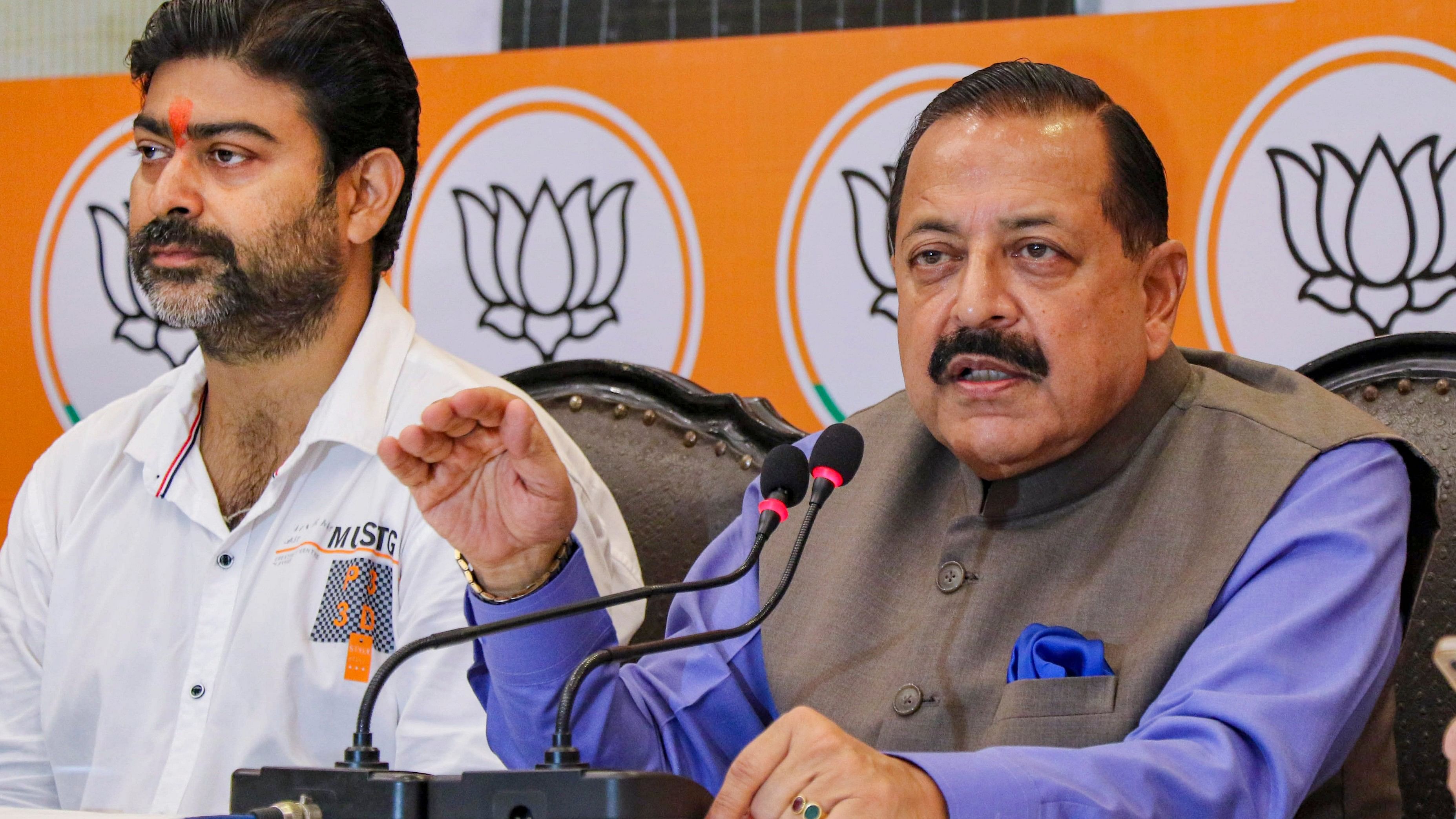 <div class="paragraphs"><p>Union MoS Jitendra Singh addresses a press conference ahead of J&amp;K elections, in Jammu, Monday, Sept. 2, 2024. </p></div>