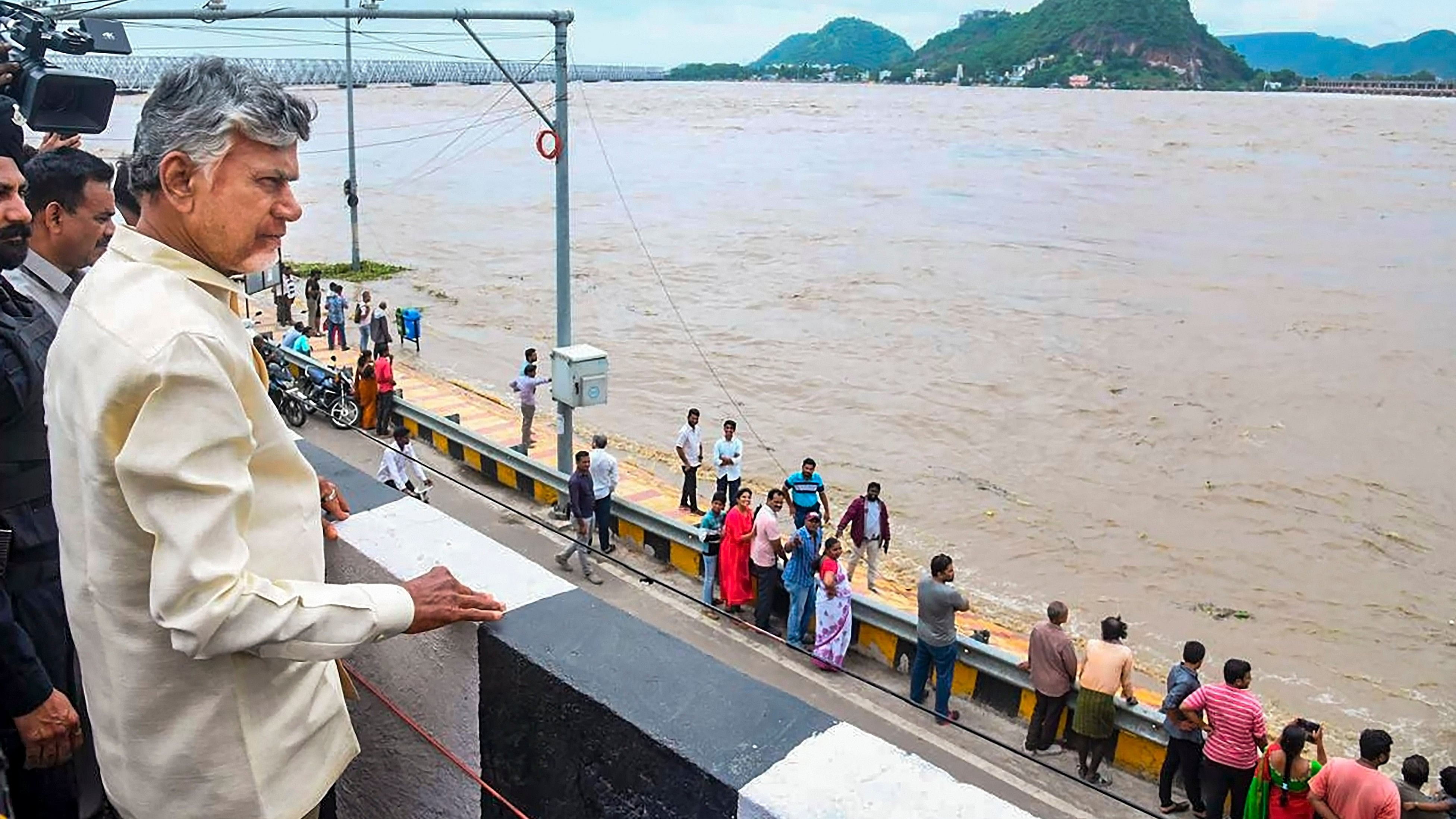 <div class="paragraphs"><p>Andhra Pradesh Chief Minister N Chandrababu Naidu visits a flood-affected area at Bhavanipuram, in Vijayawada.</p></div>