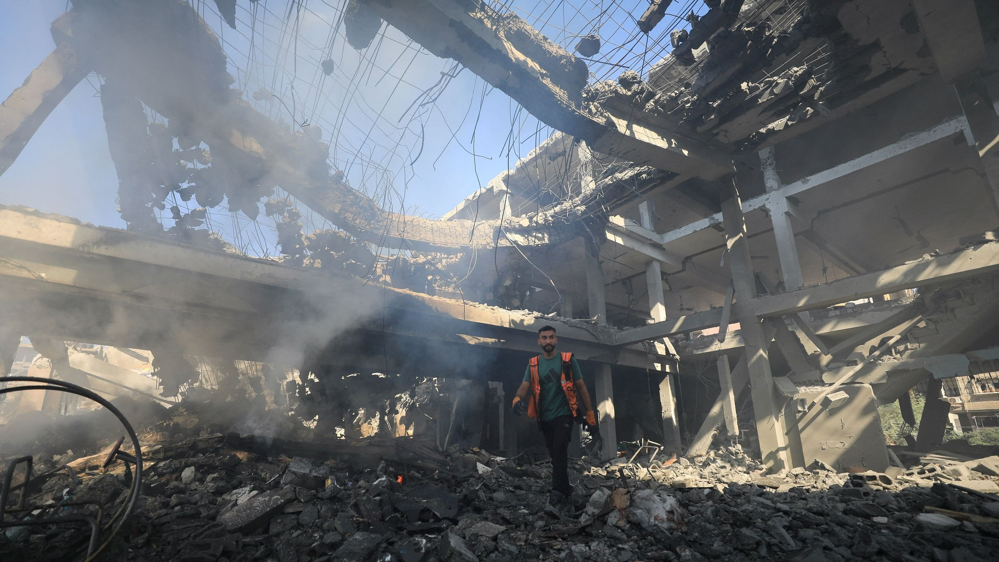 <div class="paragraphs"><p>A Palestinian inspects the site of an Israeli strike on a college sheltering displaced people, amid Israel-Hamas conflict, in the northern Gaza Strip, September 3, 2024. </p></div>