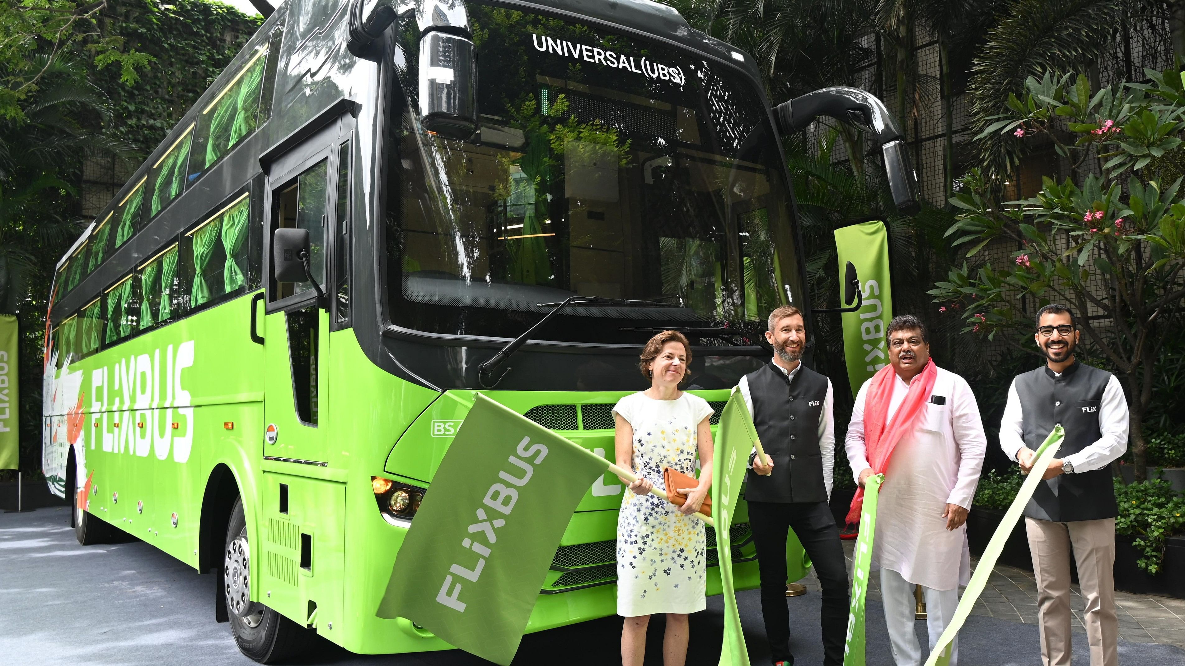 <div class="paragraphs"><p>Minister for Commerce and Industries, Infrastructure M B Patil flags off FlixBus services in Bengaluru on Tuesday. Deputy Consul General of Germany Annette Bessier, FlixBus Co-Founder Daniel Krause and FlixBus India Managing Director Surya Khurana were present. </p></div>