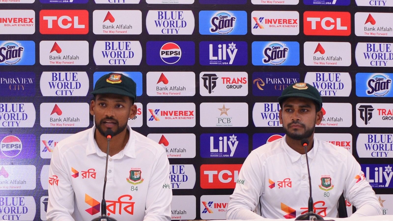 <div class="paragraphs"><p>Bangladesh captain Najmul Hossain Shanto and player of the series Mehidy Hasan Miraz's press conference at Rawalpindi Cricket Stadium. <br></p></div>