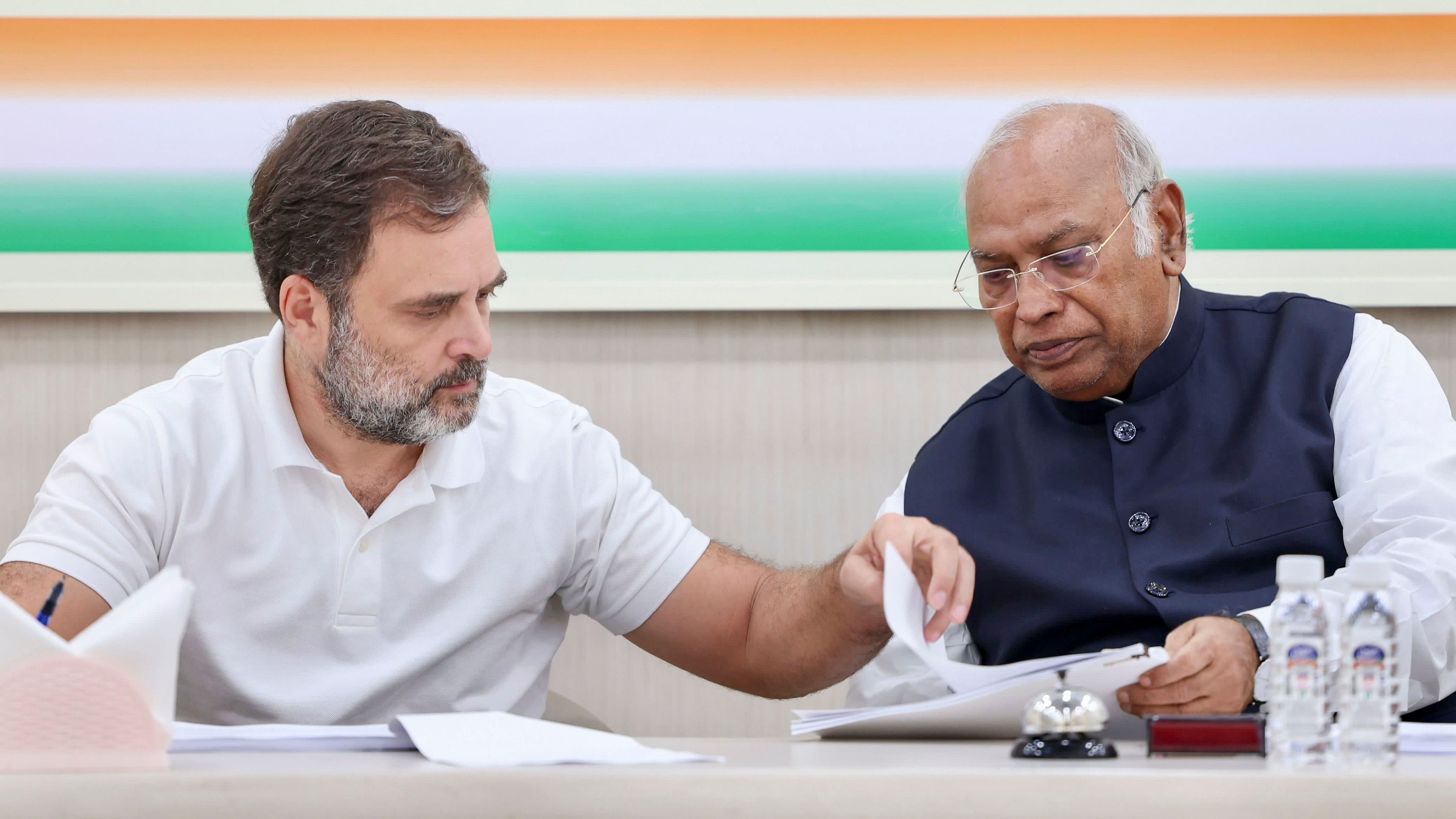 <div class="paragraphs"><p>LoP in Lok Sabha and Congress MP Rahul Gandhi with party President Mallikarjun Kharge during Congress Central Election Committee meeting for the Haryana Assembly polls.</p></div>