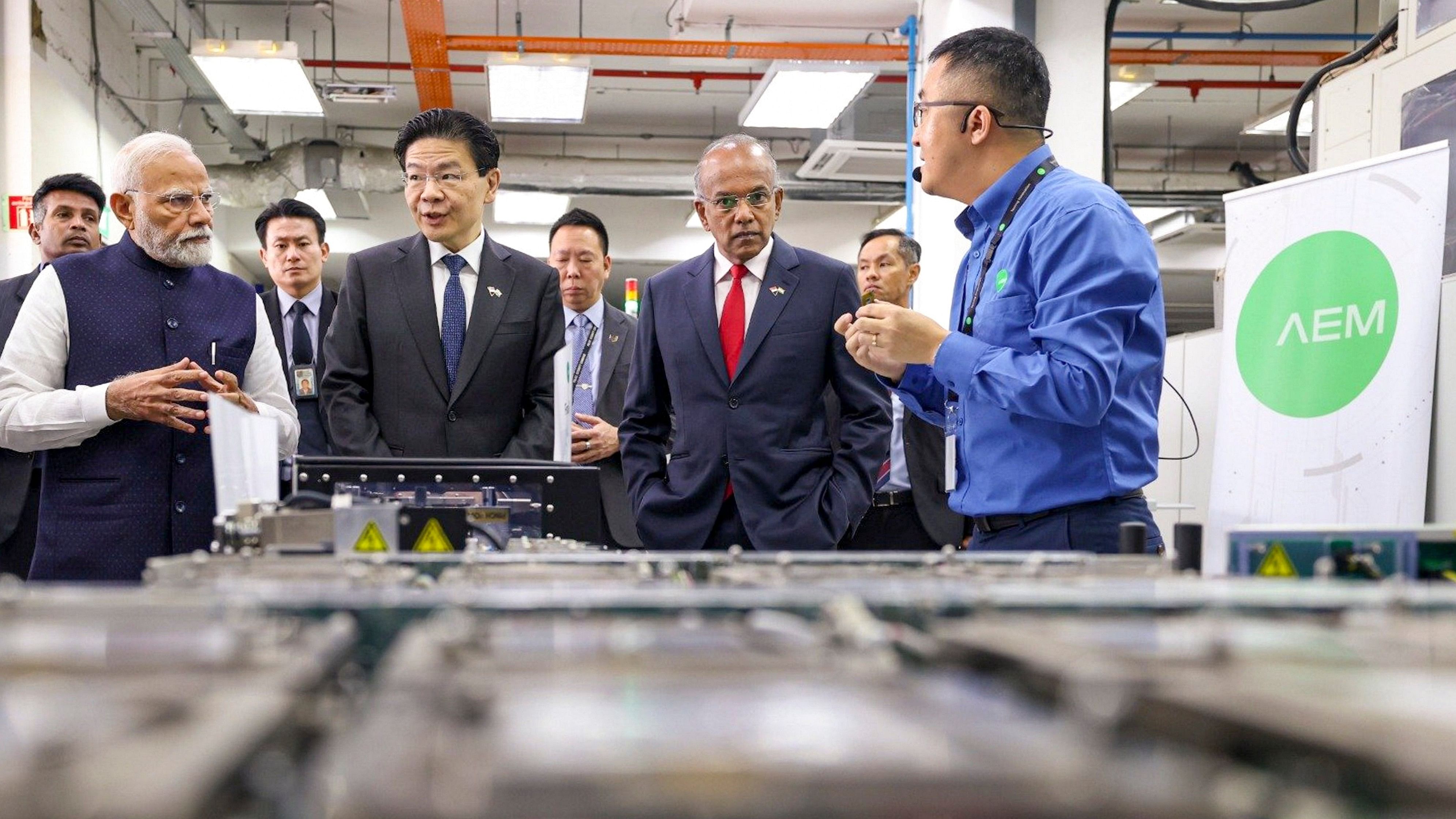 <div class="paragraphs"><p> Prime Minister Narendra Modi with his Singapore counterpart Lawrence Wong during their visit to AEM Holdings Ltd., in Singapore, Thursday, September 5, 2024.  </p></div>