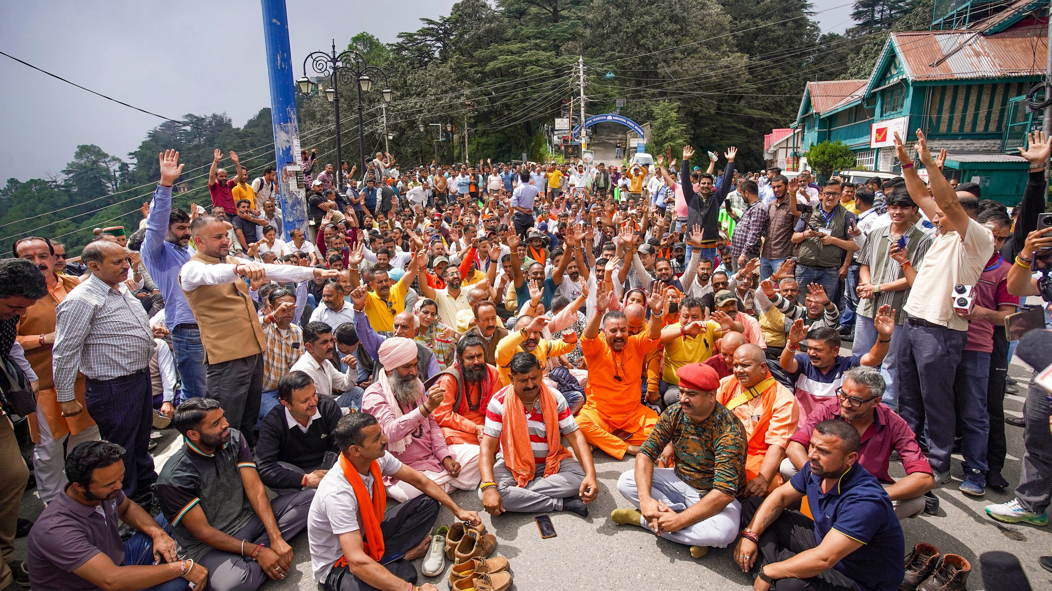 <div class="paragraphs"><p>People raise slogans during a protest against the&nbsp;alleged illegal construction of a mosque, in Shimla, Thursday, September 5,2024. </p></div>