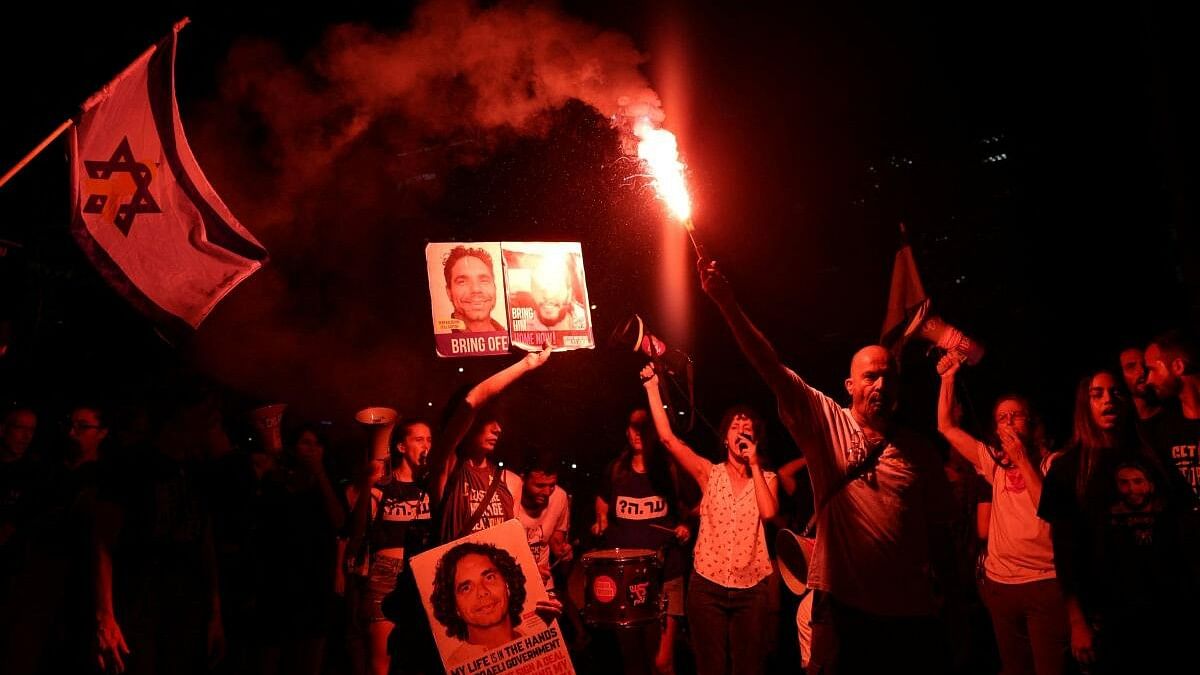 <div class="paragraphs"><p>Demonstrators take part in a protest to show support for the hostages who were kidnapped during the deadly October 7 attack, amid the ongoing conflict in Gaza between Israel and Hamas, in Tel Aviv, Israel, September 5, 2024.</p></div>