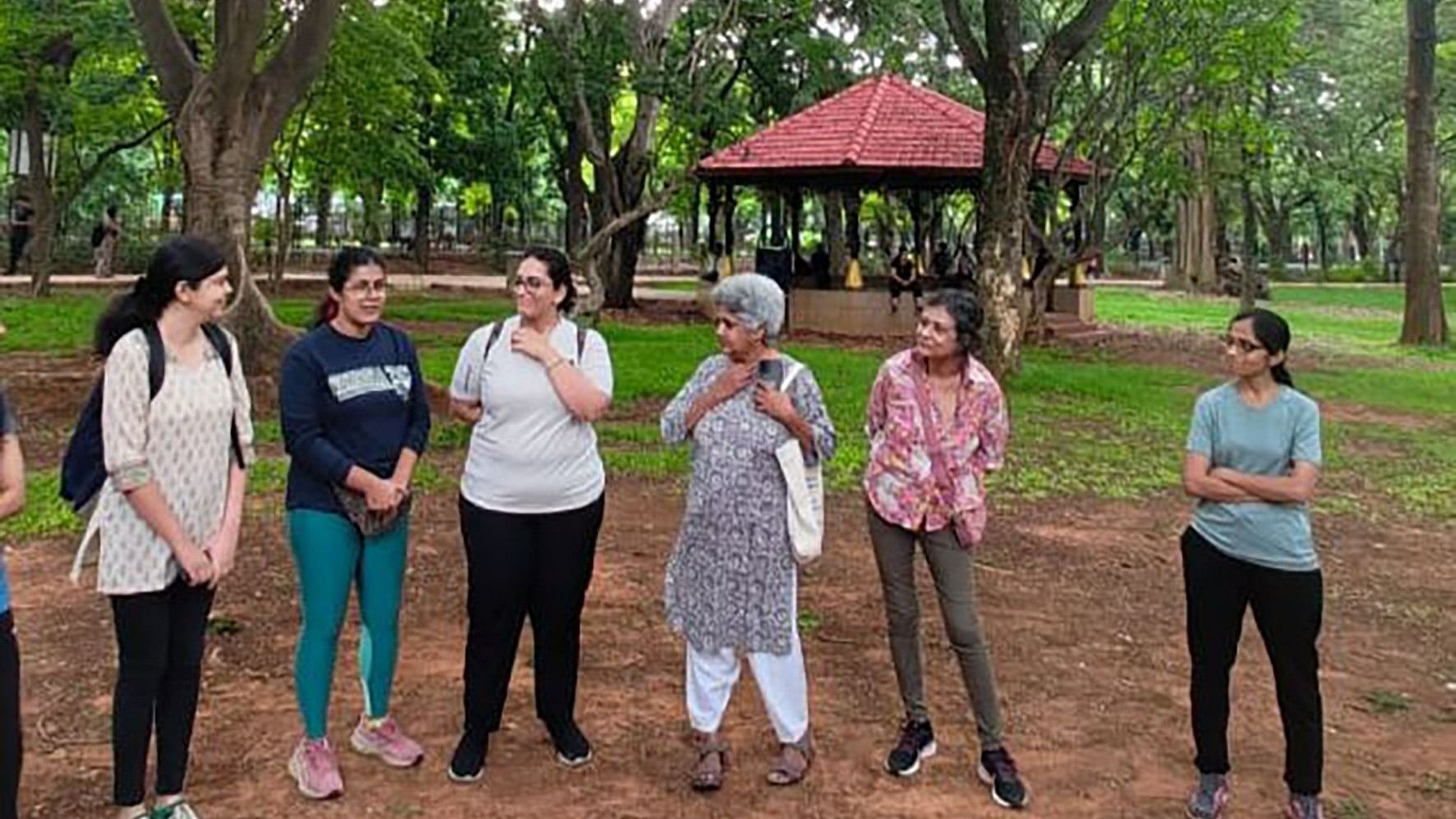 The author (third from left) during a walk in Cubbon Park.