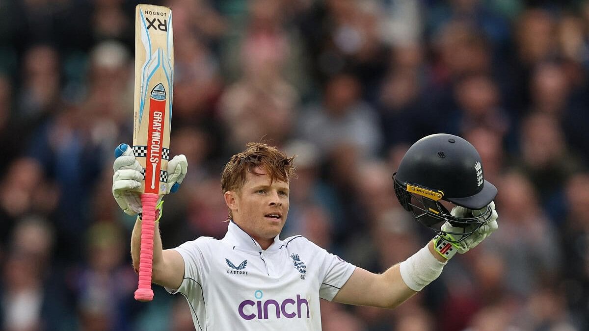 <div class="paragraphs"><p>England's Ollie Pope celebrates his century.</p></div>