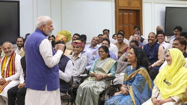 <div class="paragraphs"><p>Prime Minister Narendra Modi interacts with the winners of National Teachers' Award 2024, in New Delhi.&nbsp;</p></div>