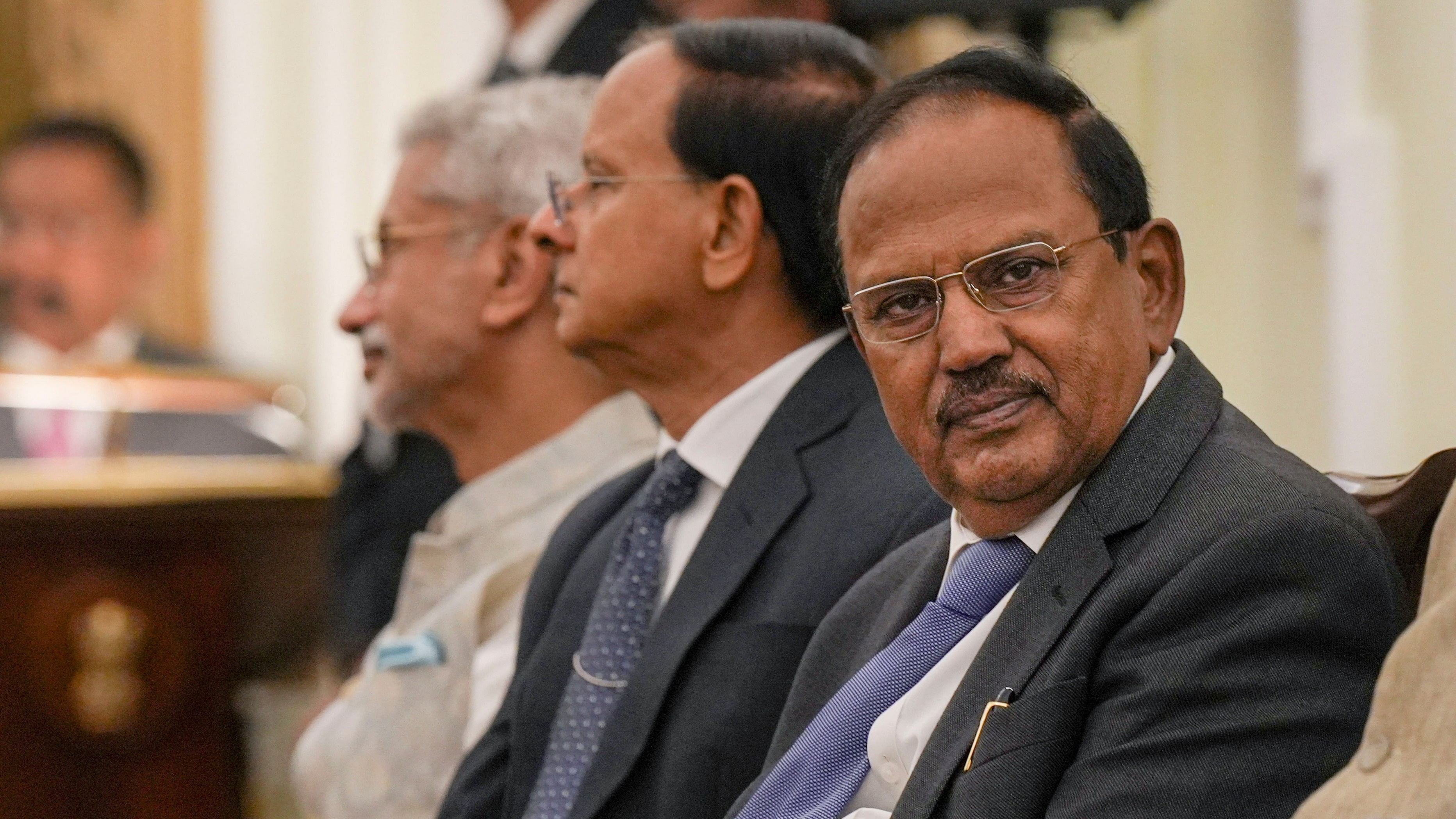 <div class="paragraphs"><p>New Delhi: NSA Ajit Doval during a meeting between Prime Minister Narendra Modi and Bangladeshi PM Sheikh Hasina, at the Hyderabad House in New Delhi, Saturday, June 22, 2024. </p></div>