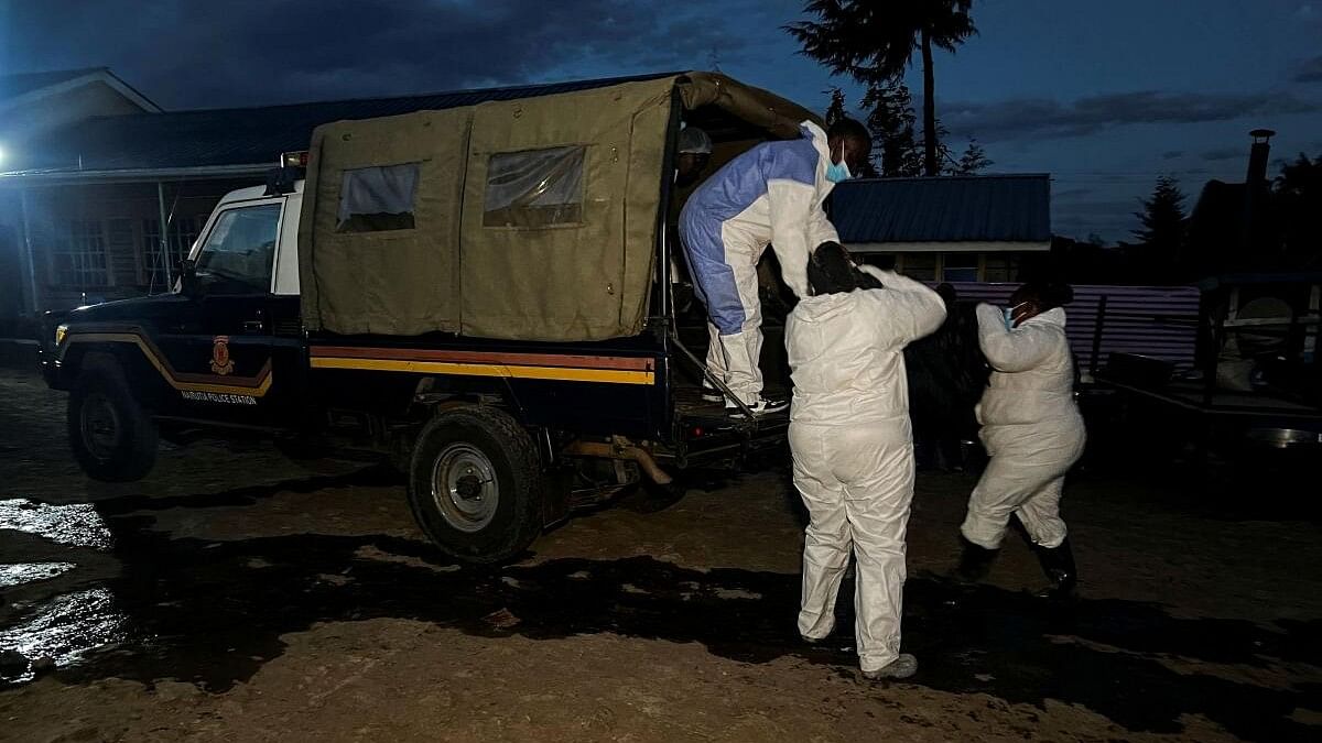 <div class="paragraphs"><p>Officers from the office of government pathologists carry bodies of pupils who died after a fatal fire at the Hillside Endarasha Academy, Kieni, Nyeri County, Kenya, September 7, 2024.</p></div>