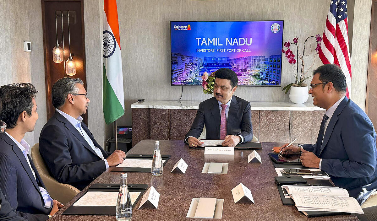 <div class="paragraphs"><p>Tamil Nadu Chief Minister MK Stalin during a meeting with BNY Mellon officials, in Chicago.</p></div>