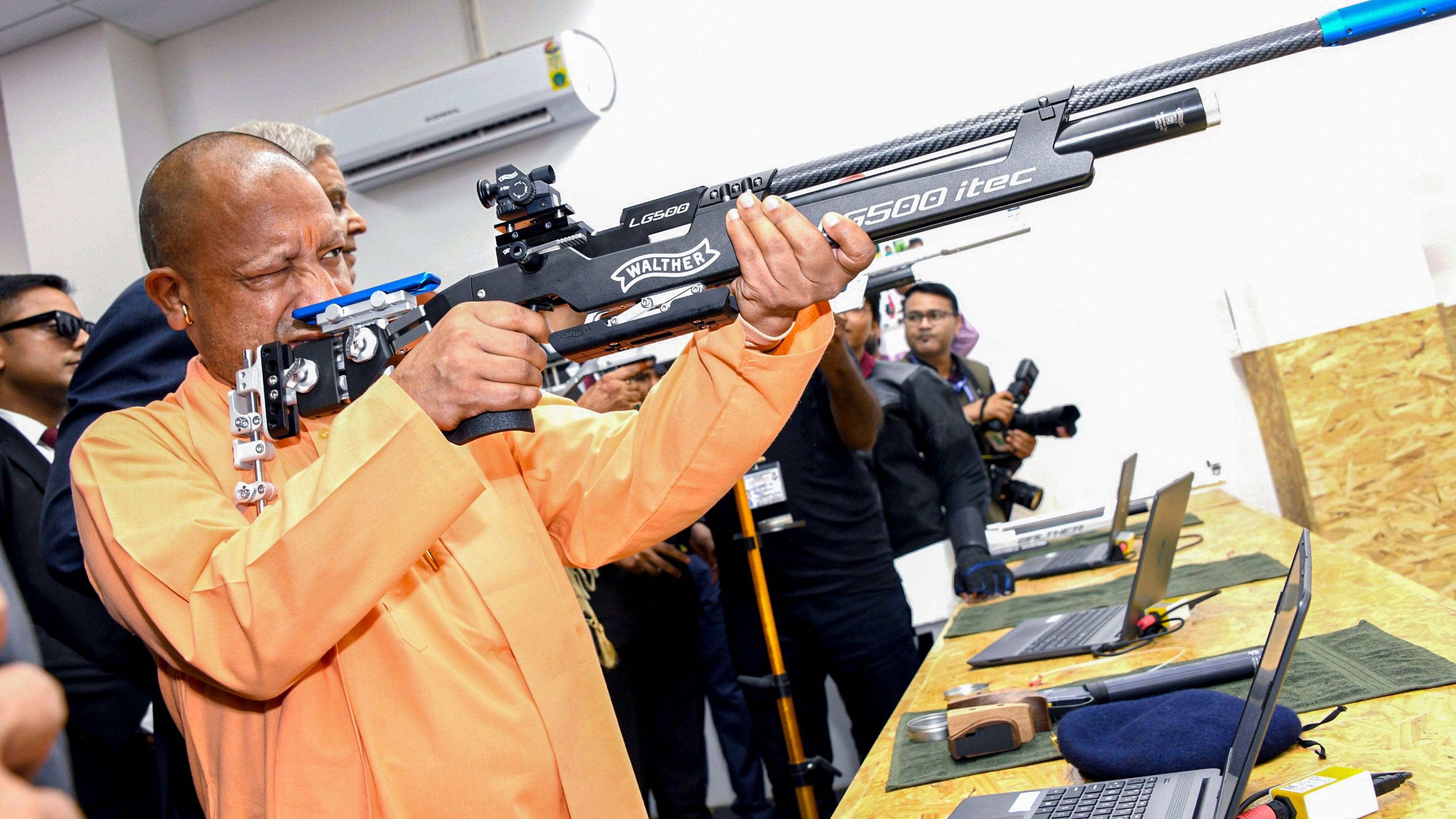 <div class="paragraphs"><p>Vice President Jagdeep Dhankhar and Uttar Pradesh Chief Minister Yogi Adityanath during the inauguration of shooting range at Sainik School, in Gorakhpur, Saturday, Sept. 7, 2024. </p></div>