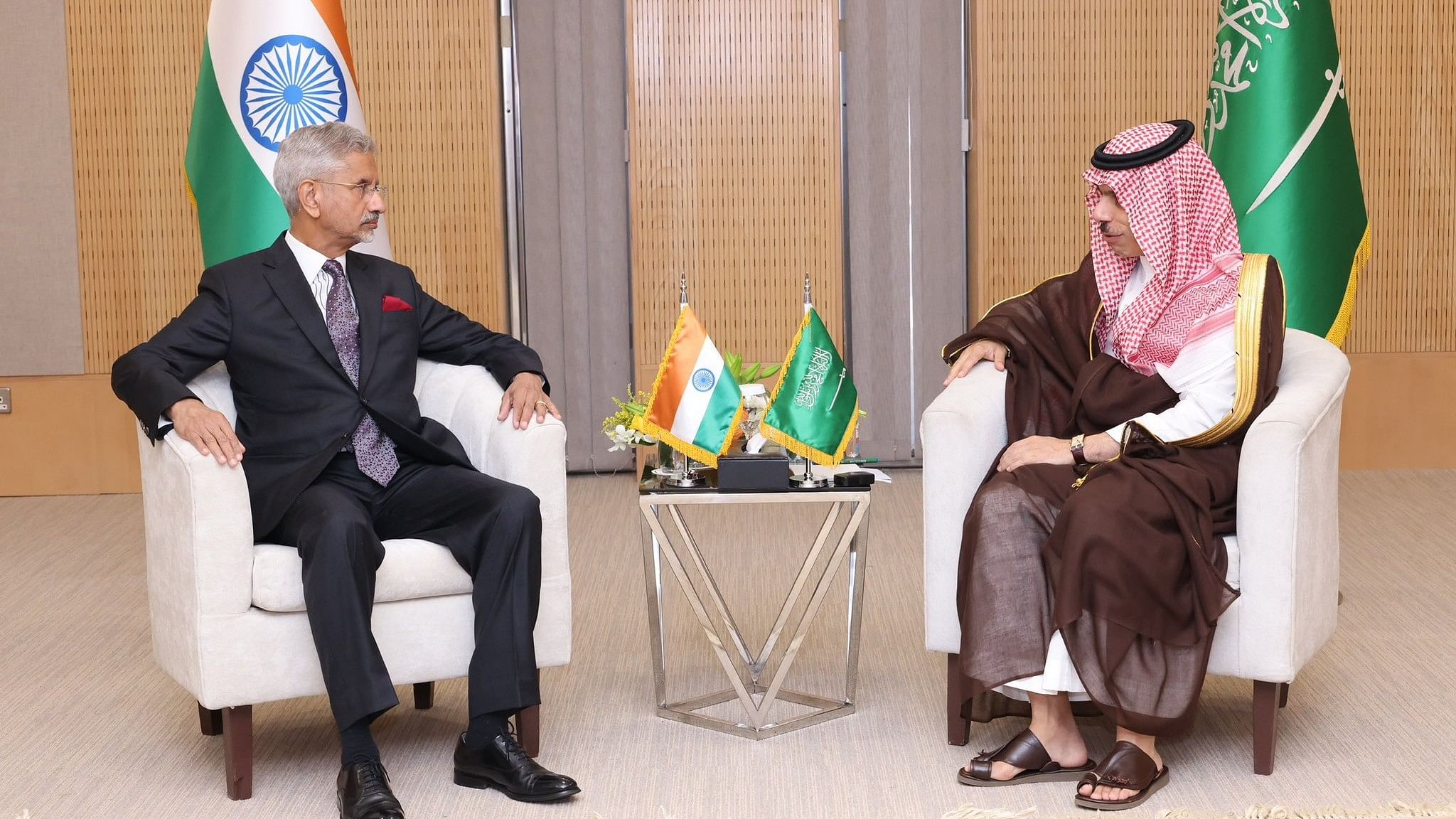 <div class="paragraphs"><p>S Jaishankar with&nbsp;Saudi Arabia's Foreign Minister Faisal bin Farhan Al Saud.</p></div>