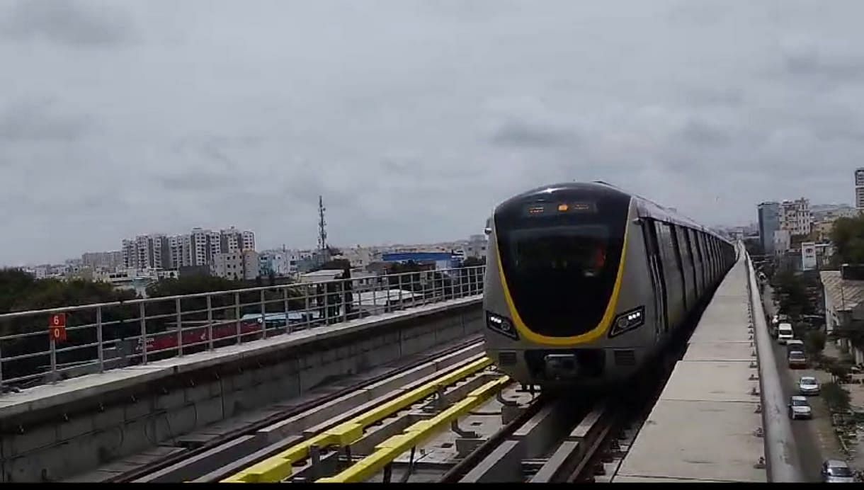 <div class="paragraphs"><p>A metro train runs during the oscillation trial on the&nbsp;Yellow Line. </p></div>