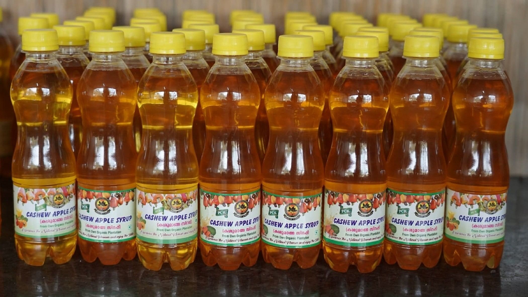 Cashew apple syrup from  Plantation Corporation of Kerala in Kasargod.
