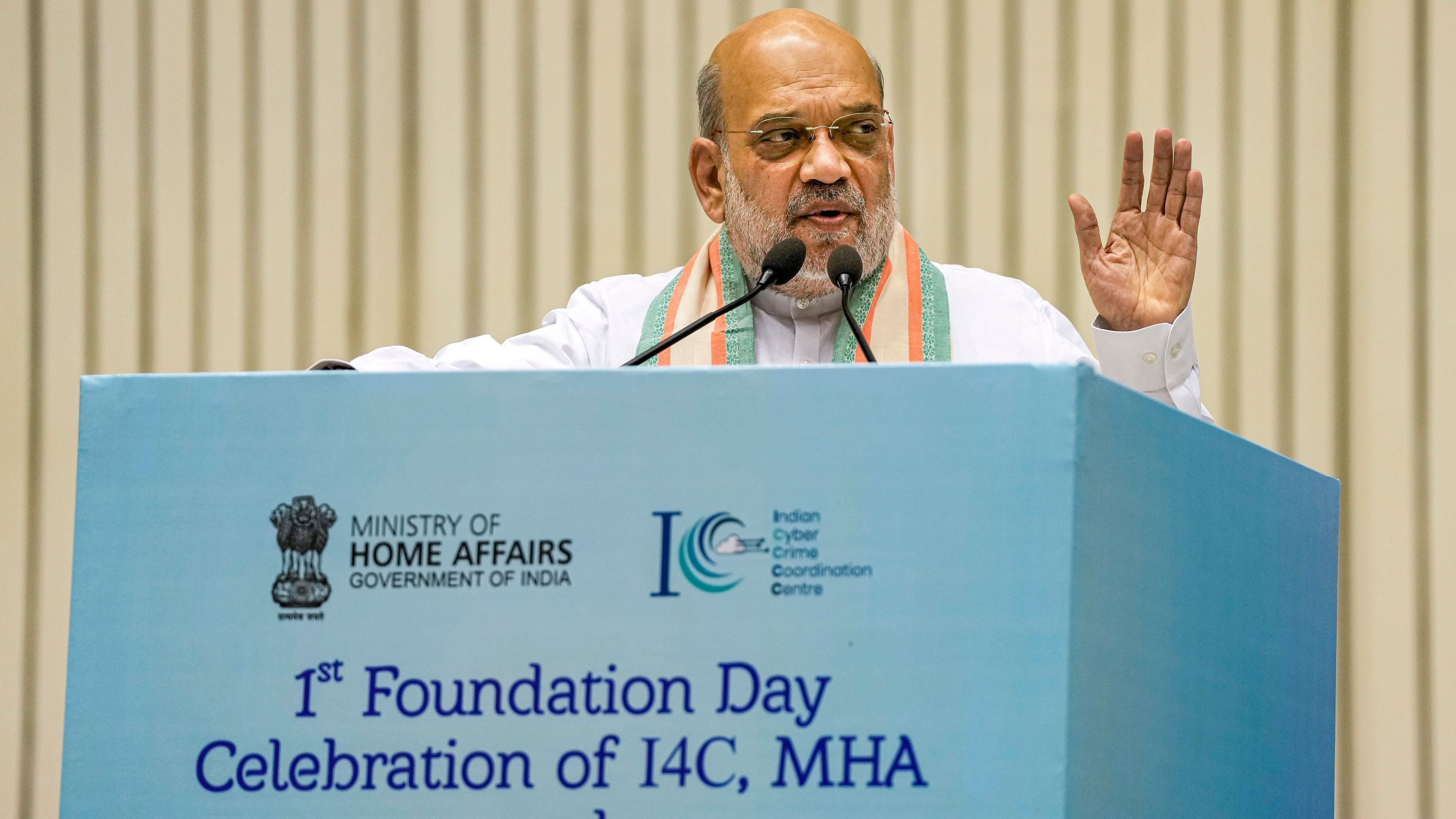 <div class="paragraphs"><p>Union Home Minister Amit Shah speaks during the 1st foundation day celebration of 'Indian Cyber Crime Coordination Centre' (I4C), in New Delhi on Tuesday.</p></div>