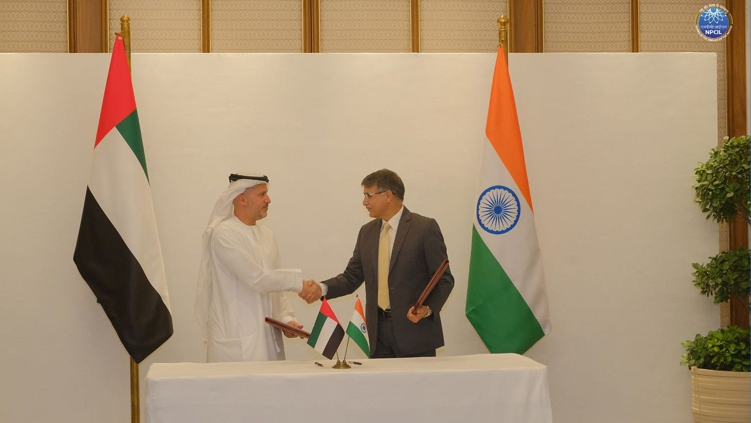 <div class="paragraphs"><p>Chairman and MD of NPCIL Bhuwan Chandra Pathak signed the MoU with Mohamed Al Hammadi of the Emirates Nuclear Energy Corporation (ENEC) of the UAE.&nbsp;</p></div>