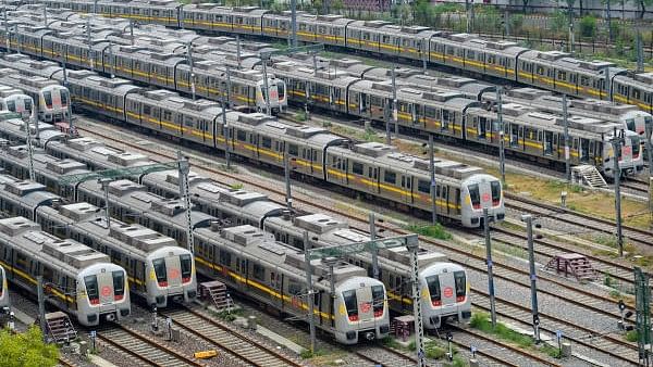 <div class="paragraphs"><p>Metro trains parked at Timarpur Yard in FDelhi.</p></div>