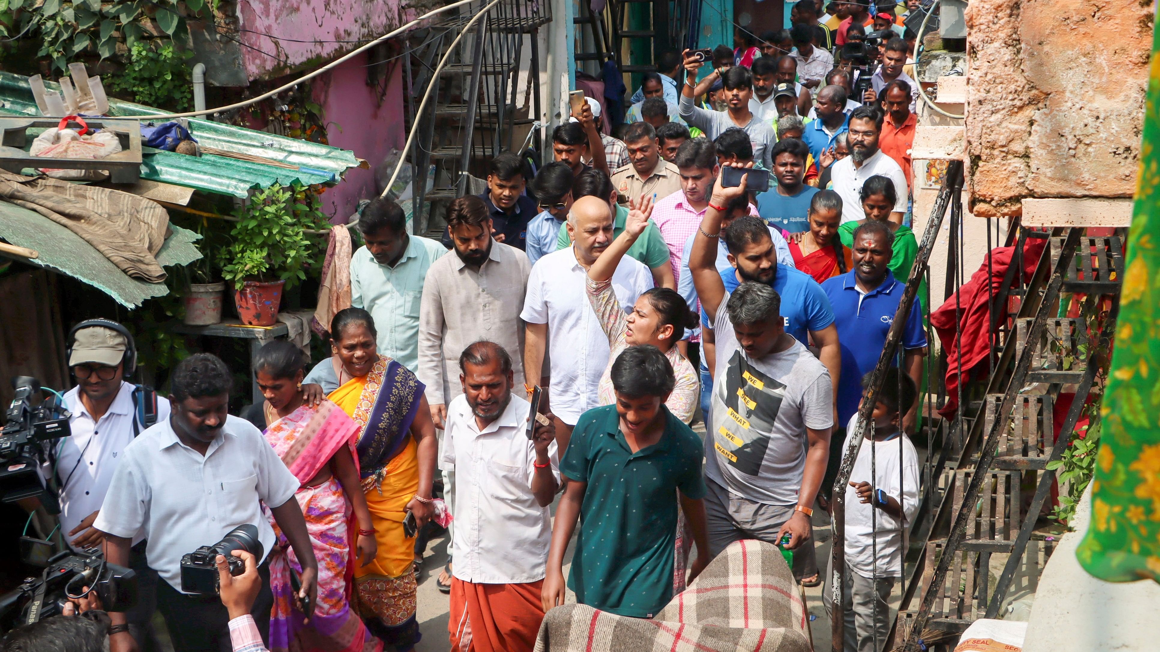 <div class="paragraphs"><p>AAP leader Manish Sisodia visits Madrasi camp after an eviction notice was served to the residents, at Jangpura in New Delhi, Tuesday, September 10, 2024. </p></div>