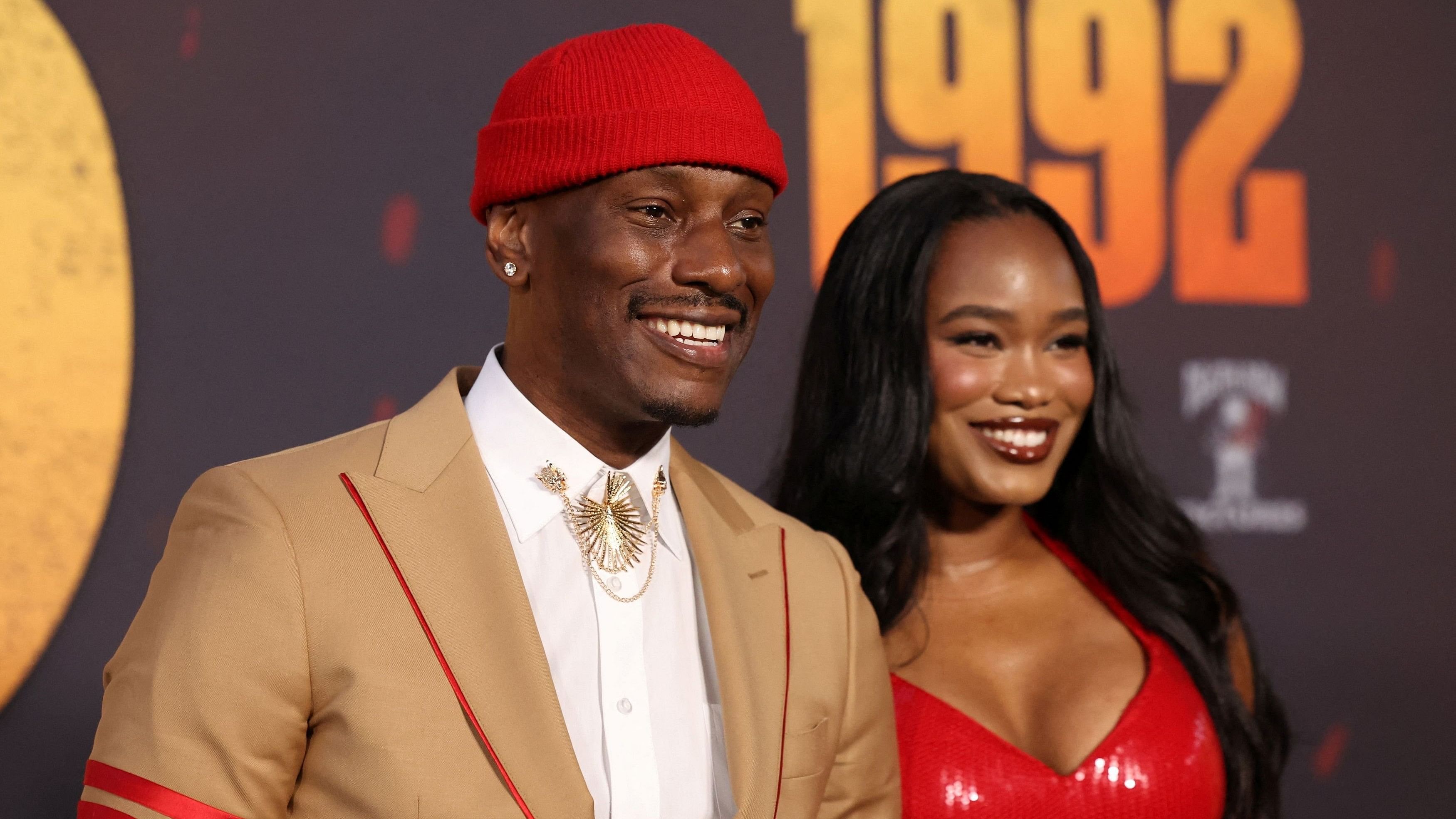 <div class="paragraphs"><p>Tyrese Gibson and Zelie Timothy attend a premiere for the film ''1992'' in Los Angeles.&nbsp;</p></div>