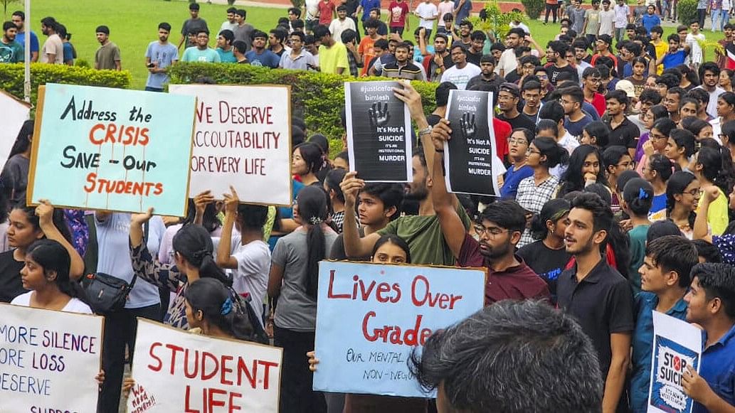 <div class="paragraphs"><p>IIT Guwahati students stage a protest after a third-year Computer Science student of the institute was found dead in his hostel room.&nbsp;</p></div>