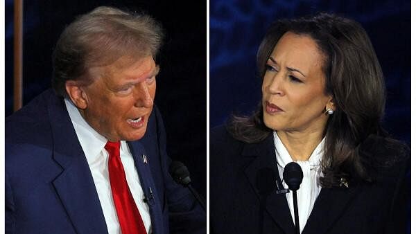 <div class="paragraphs"><p>Republican presidential nominee, former US president Donald Trump and Democratic presidential nominee, US Vice President Kamala Harris take part in a presidential debate in Philadelphia, Pennsylvania, US.</p></div>