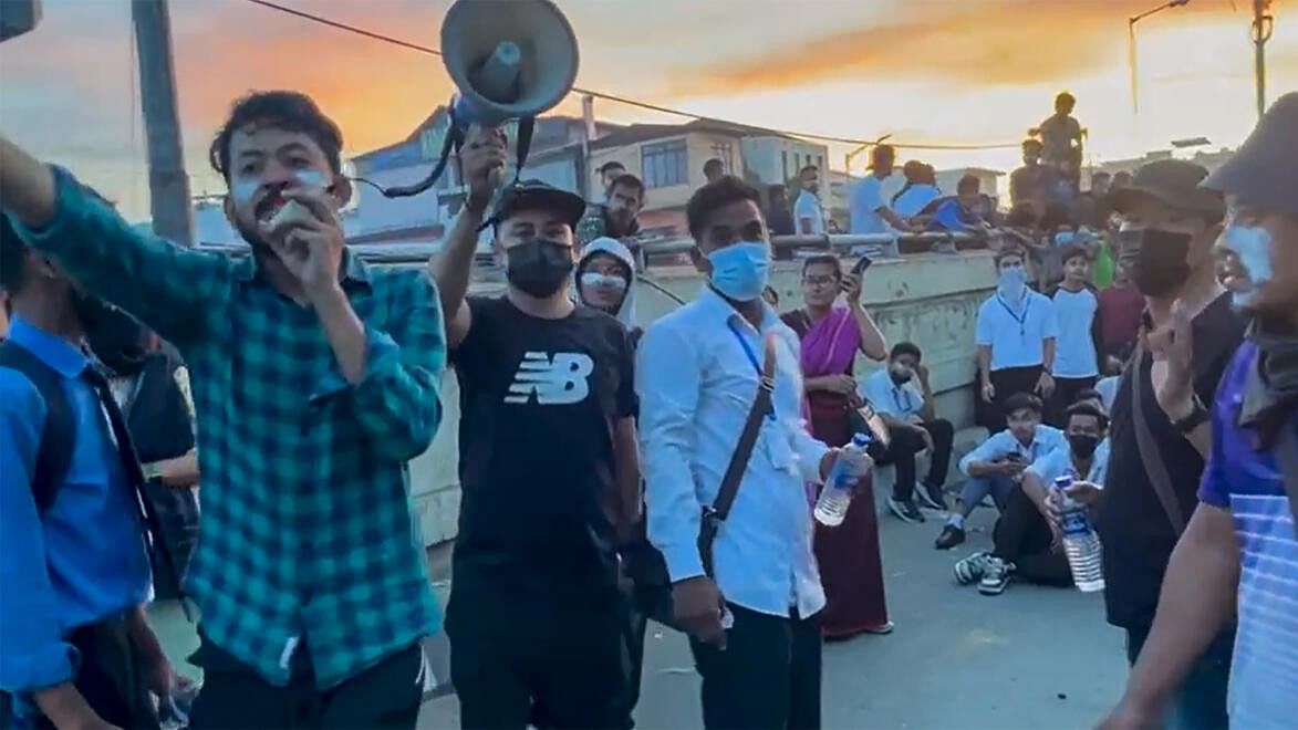 <div class="paragraphs"><p>Students during their protest over recent violence, in Imphal, Tuesday, Sept. 10, 2024.</p></div>