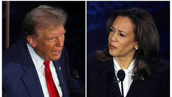 <div class="paragraphs"><p>Republican presidential nominee, former US president Donald Trump and Democratic presidential nominee, US Vice President Kamala Harris take part in a presidential debate  in Philadelphia, Pennsylvania, US.</p></div>