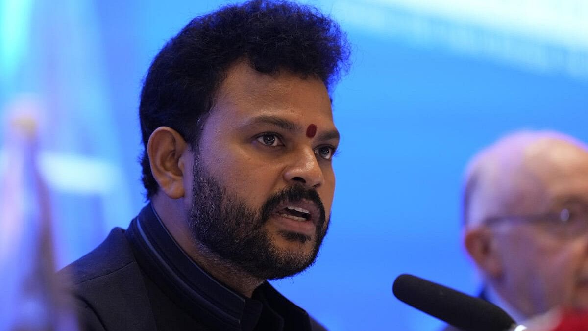 <div class="paragraphs"><p>Union Minister of Civil Aviation K Rammohan Naidu during the 2nd Asia Pacific Ministerial Conference (APAC) on Civil Aviation, in New Delhi, Wednesday, Sept 11, 2024.</p></div>