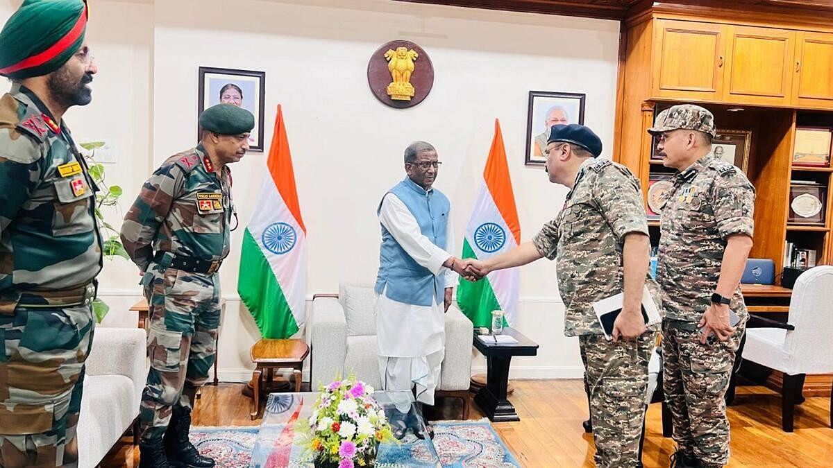 <div class="paragraphs"><p>Manipur Governor Lakshman Prasad Acharya during a review meeting with senior officials of CRPF and Assam Rifles.</p></div>