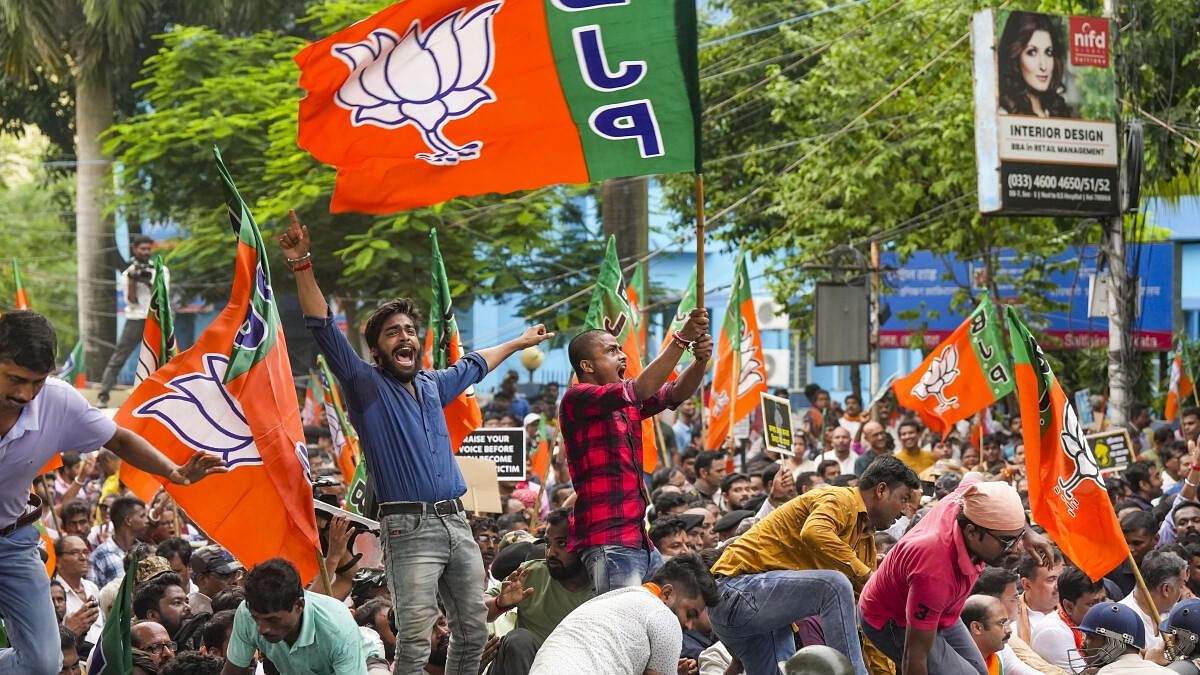 <div class="paragraphs"><p>File photo of BJP activists during a protest march against  rape and murder of a doctor at the RG Kar Medical College and Hospital, in Kolkata.</p></div>