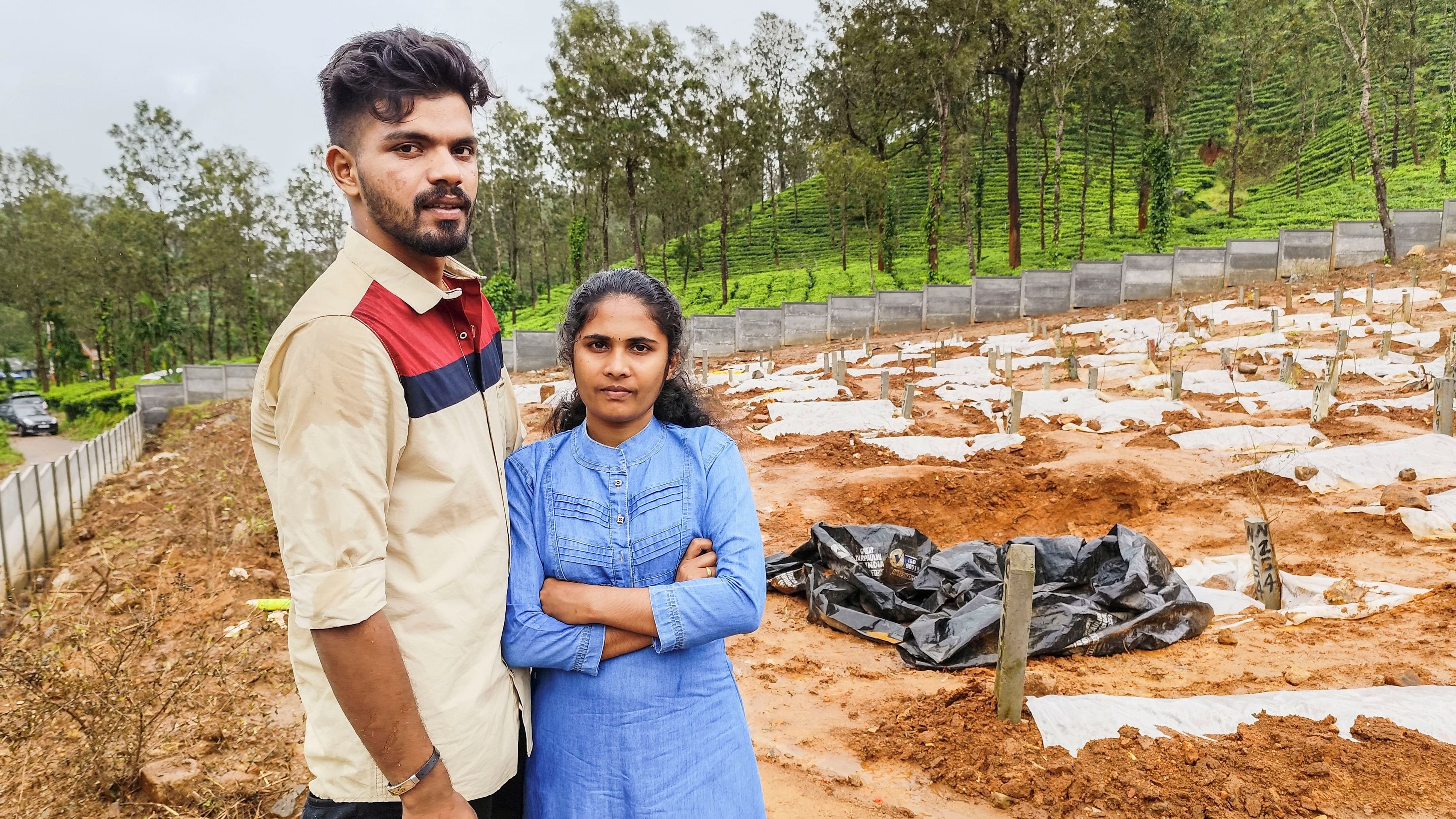 <div class="paragraphs"><p>Shruthi and Jenson at the Puthumala graveyard, in Wayanad. </p></div>