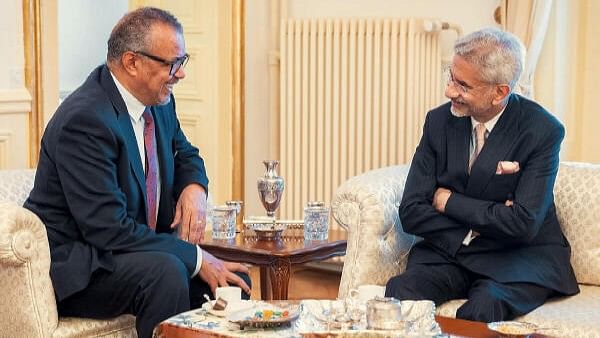 <div class="paragraphs"><p>External Affairs Minister S Jaishankar with WHO Director-General Dr Tedros Adhanom Ghebreyesus, in Geneva, Switzerland.</p></div>