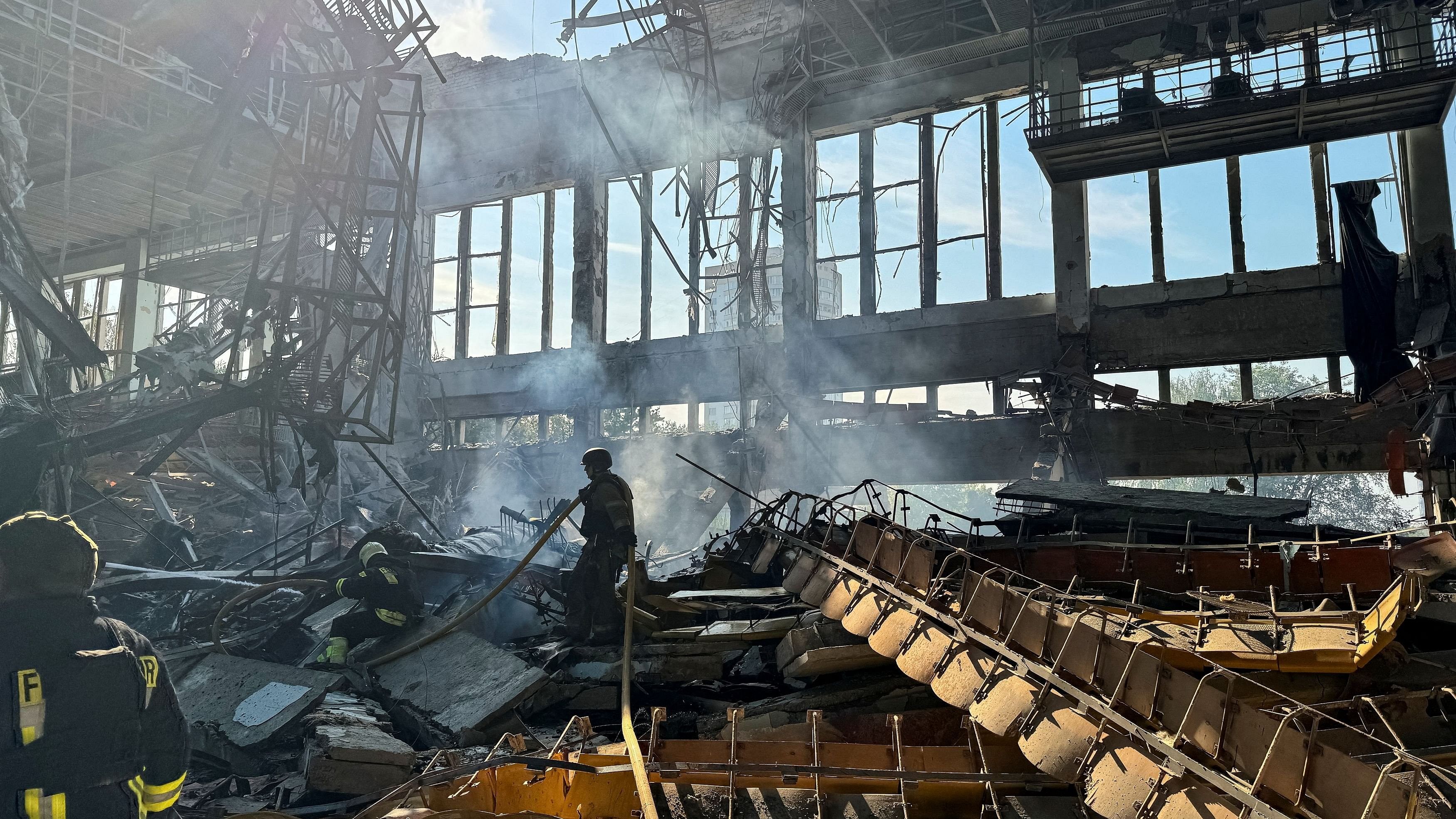 <div class="paragraphs"><p>Firefighters work at the site of a Russian missile strike, amid Russia's attack on Ukraine, in Kharkiv, Ukraine.</p></div>