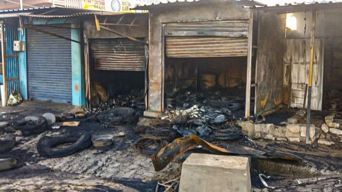 <div class="paragraphs"><p>Charred shops following after clashes between two groups allegedly during a Ganpati procession, Nagamangala town of Karnataka's Mandya district.</p></div>