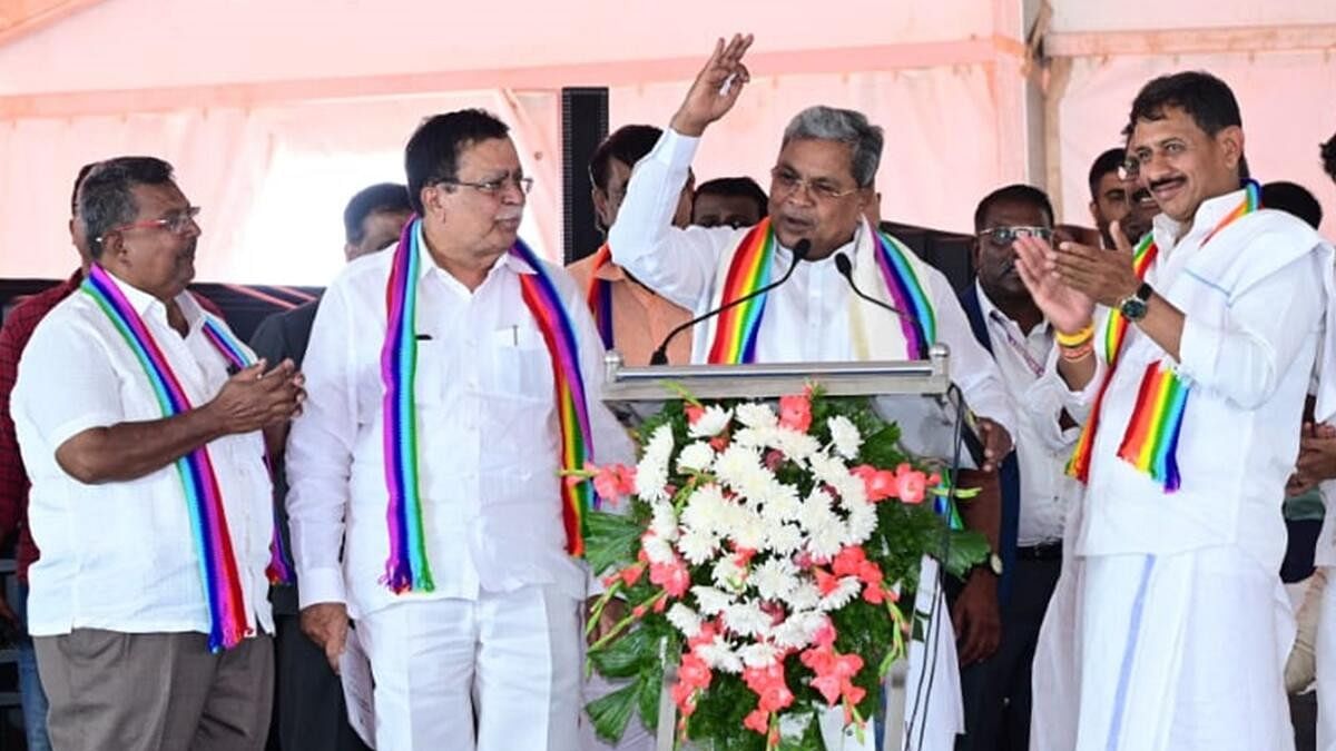 <div class="paragraphs"><p>Chief Minister Siddaramaiah speaking at the inauguration and foundation stone laying program of various development works held in Magadi on Friday.</p></div>