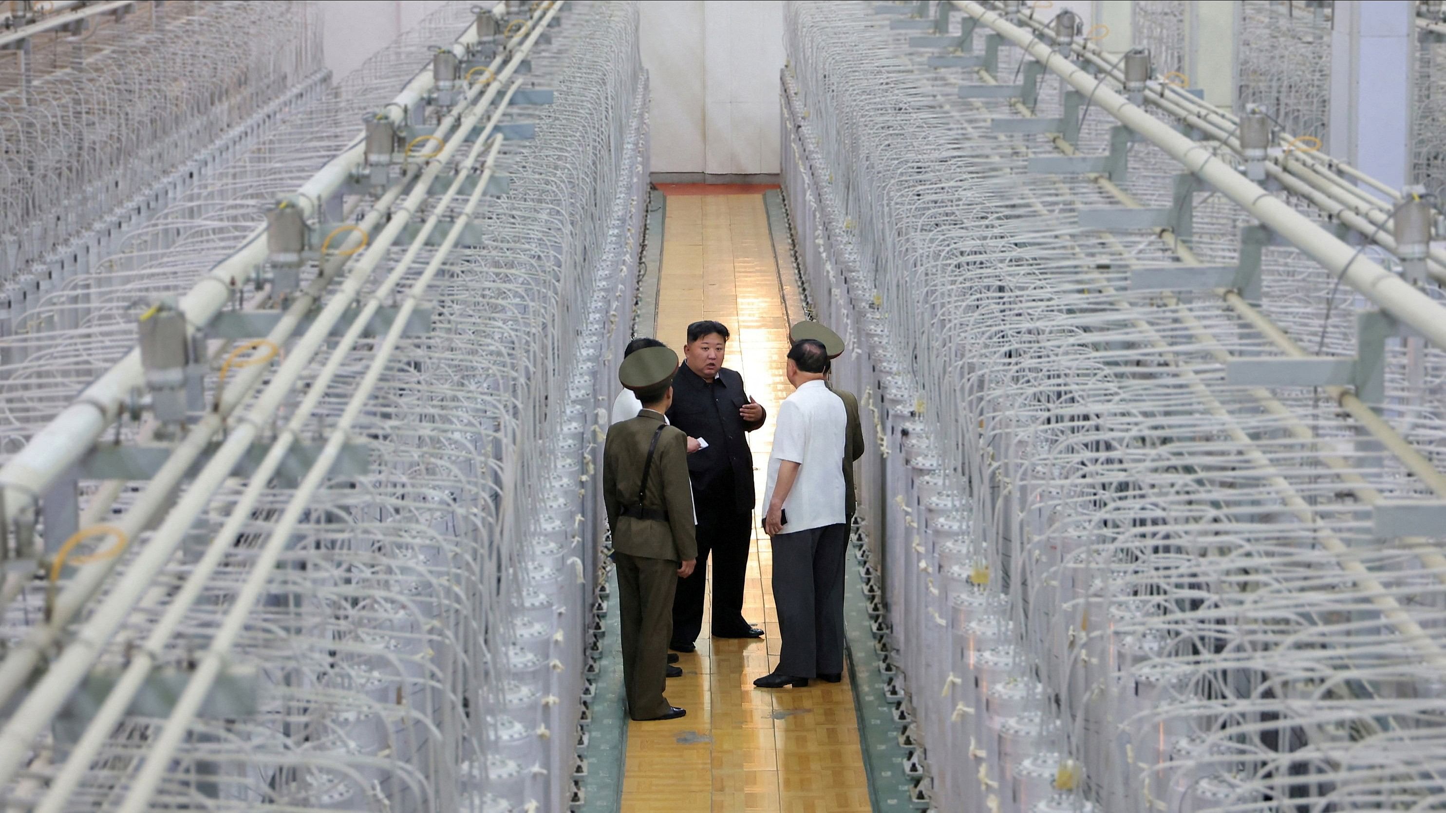 <div class="paragraphs"><p>North Korean leader Kim Jong Un tours facilities during a visit to the Nuclear Weapons Institute and the production base of weapon-grade nuclear materials at an undisclosed location in North Korea,</p></div>