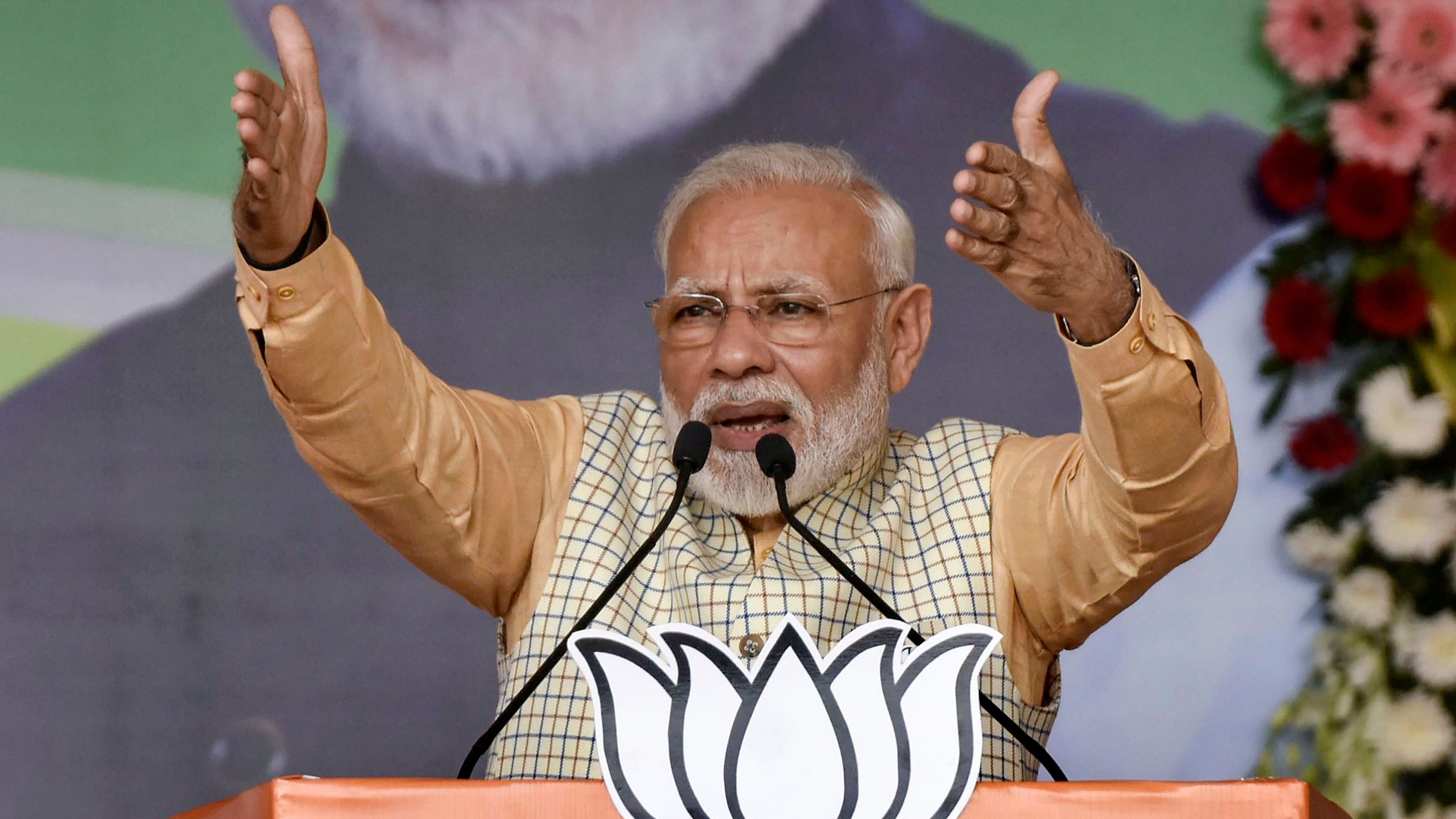 <div class="paragraphs"><p>Prime Minister Narendra Modi gestures as he speaks during an election campaign rally. File Photo</p></div>