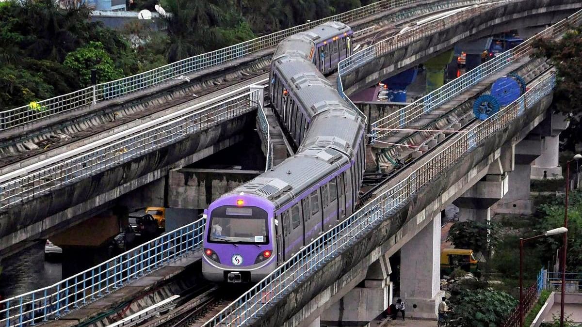 <div class="paragraphs"><p> A view of new rake of East-West metro test run from Salt Lake Depot to Central Park Station, at Salt Lake City in Kolkata.</p></div>