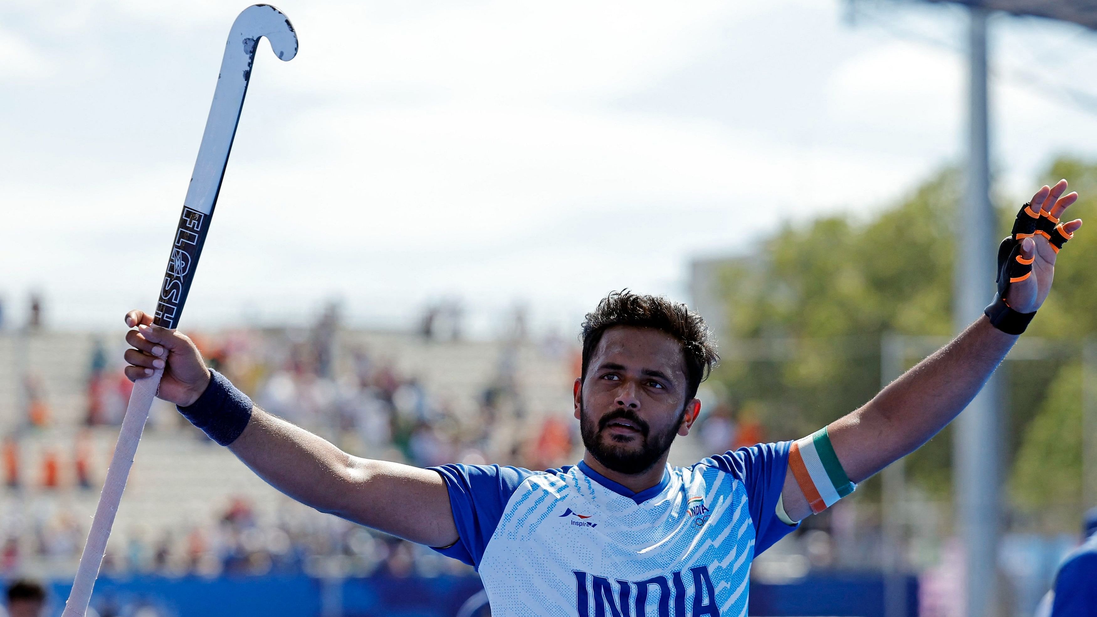 <div class="paragraphs"><p>Harmanpreet Singh of India celebrates winning the match</p></div>