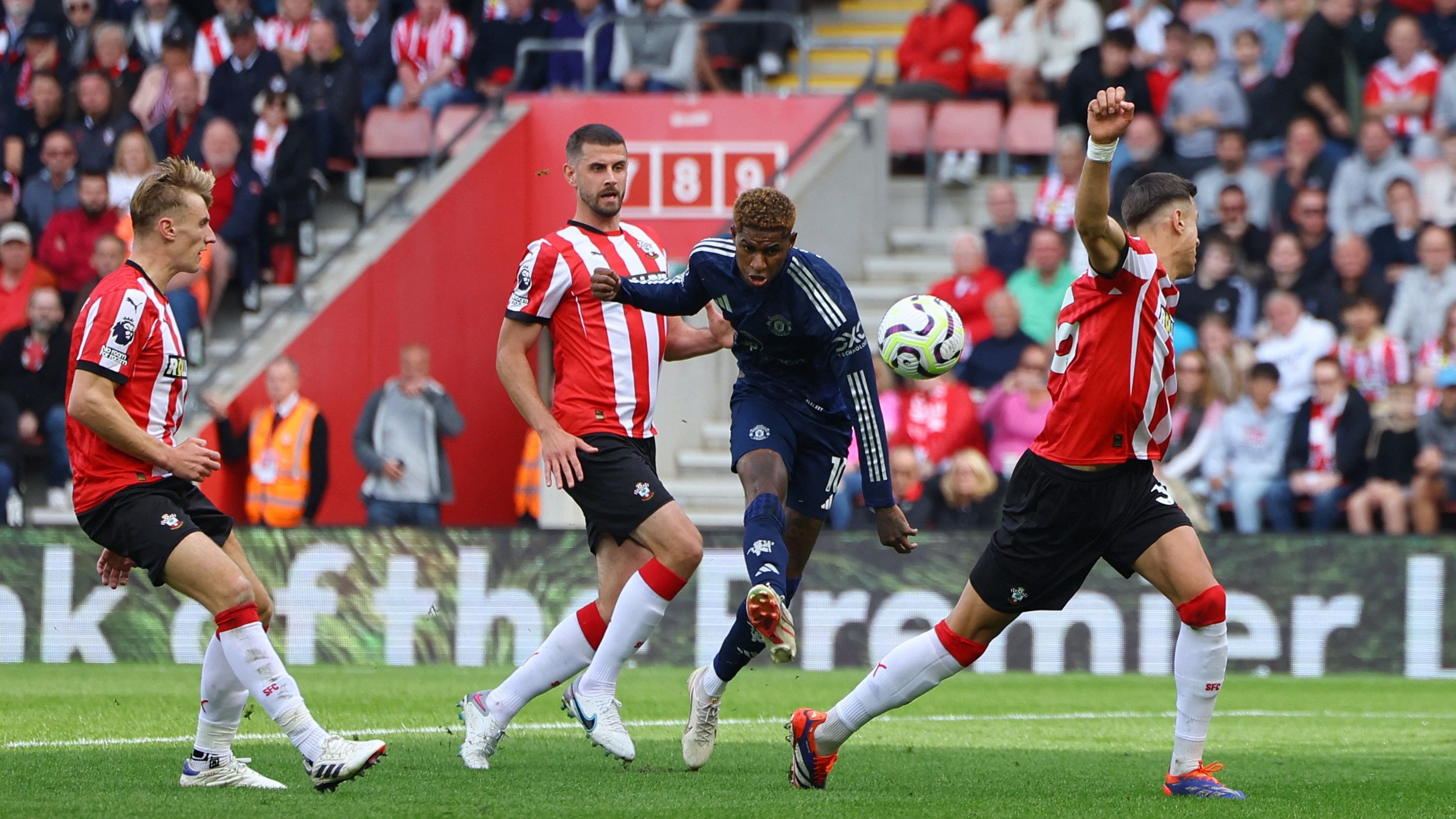 <div class="paragraphs"><p>Manchester United's Marcus Rashford shoots at goal.</p></div>