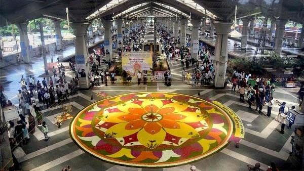 <div class="paragraphs"><p>A Floral Rangoli made on the ocassion of Onam festival at Panvel Railway Station in Navi Mumbai. (Image for representation)&nbsp;</p></div>