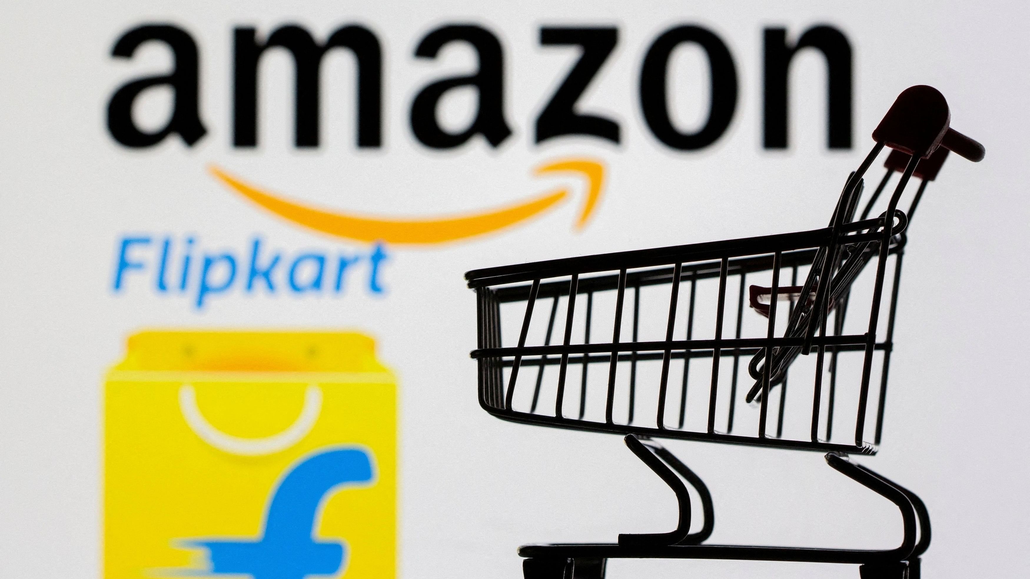 <div class="paragraphs"><p>Small toy shopping cart is seen in front of displayed Amazon and Flipkart logos in this picture illustration taken, July 30, 2021.</p></div>