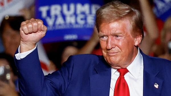 <div class="paragraphs"><p>Republican presidential nominee and former U.S. President Donald Trump reacts at a rally in Las Vegas, Nevada.&nbsp;</p></div>